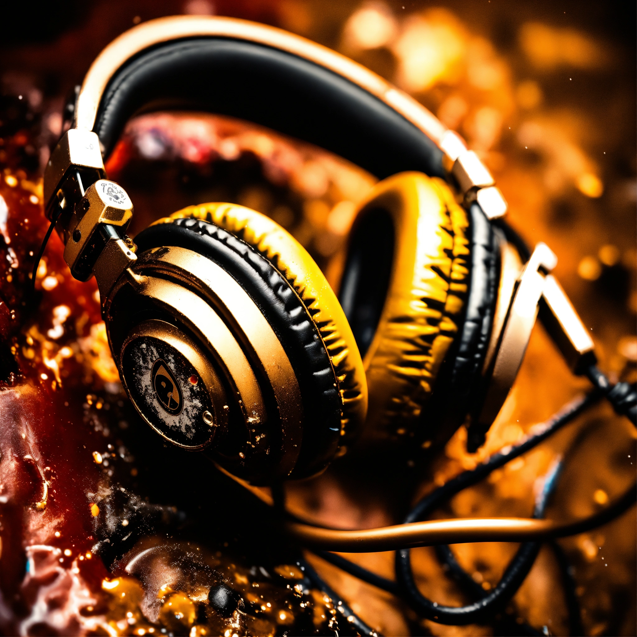 Lexica - Drip paint headset. USB-c cables tangled with HDMI cables ...