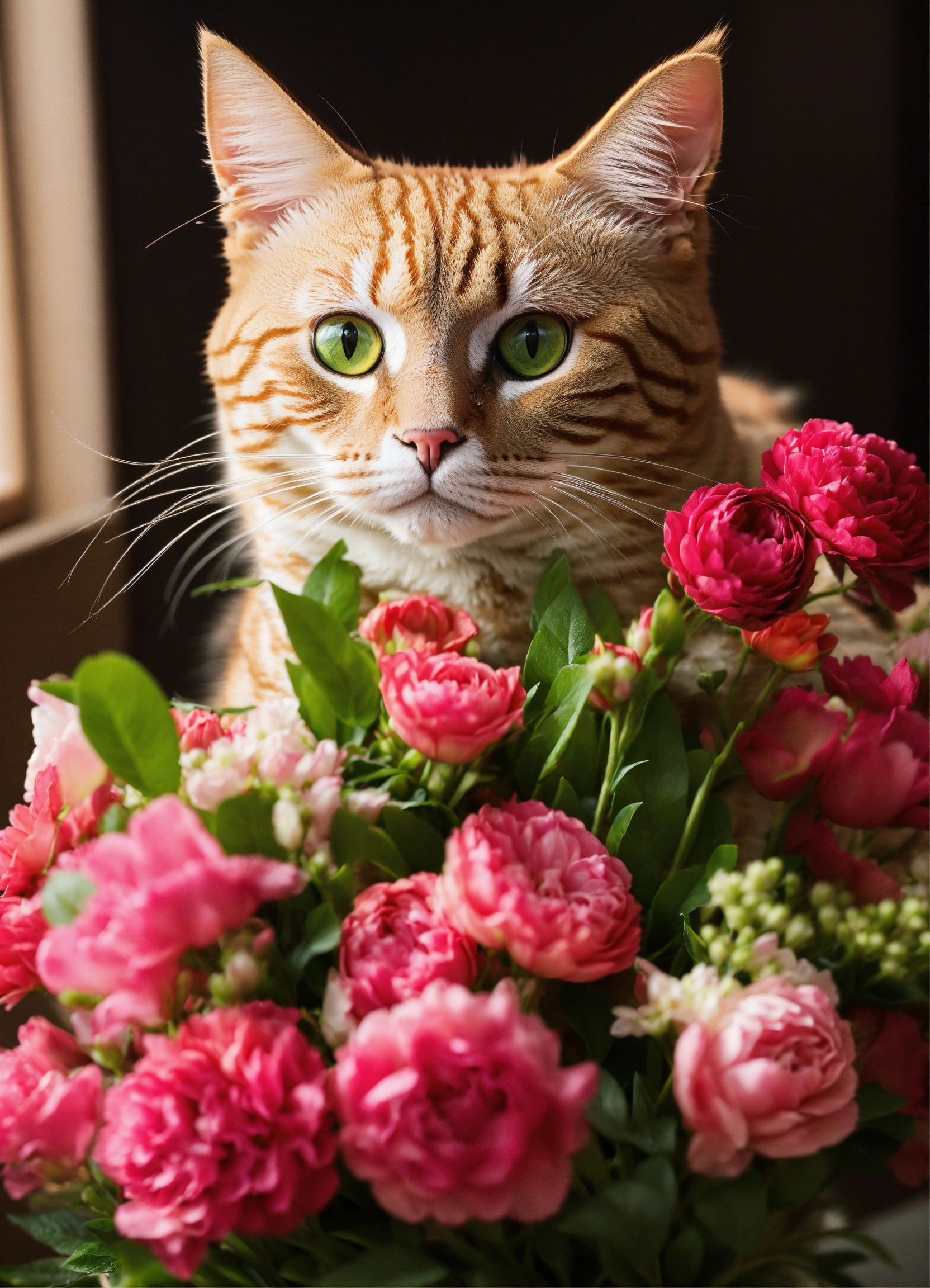 Lexica - Cat makes a bouquet of flowers