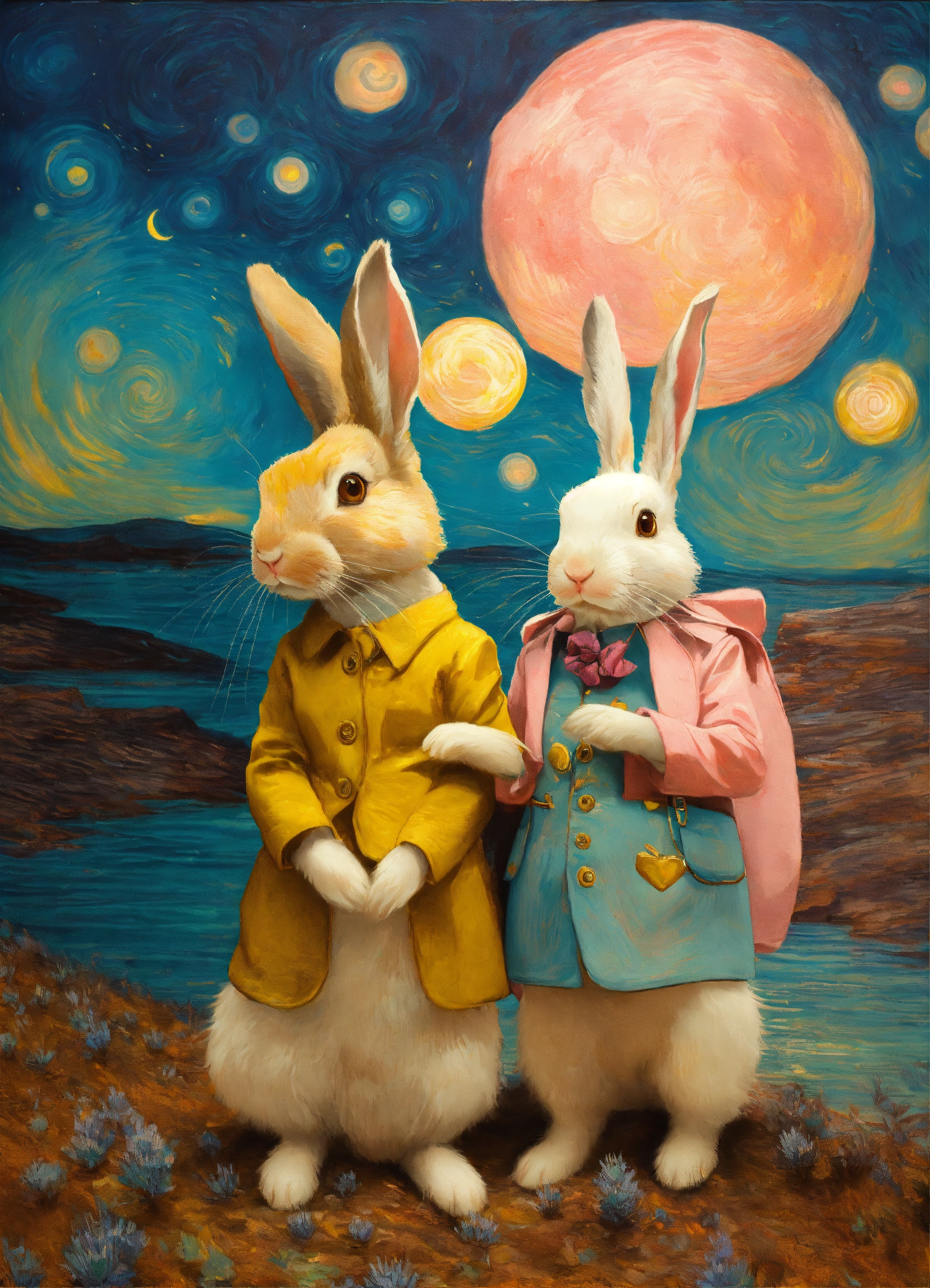 Lexica - I want you to create a romantic couple of 2 rabbits on the ...