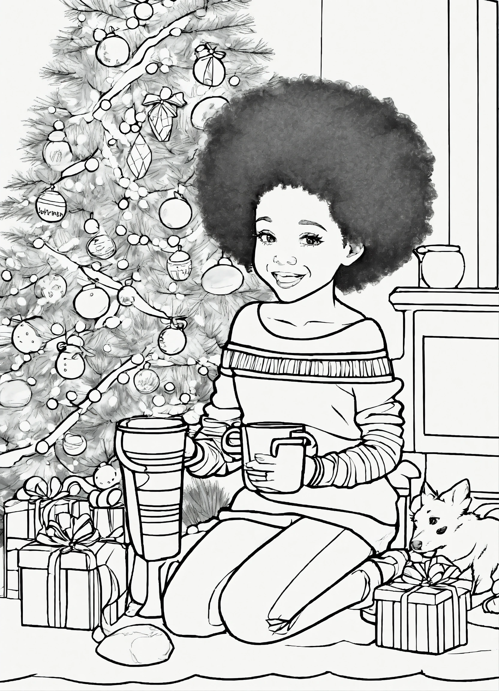 Lexica - Coloring page Ebony beautiful 3 yr old girl with afro puffs ...