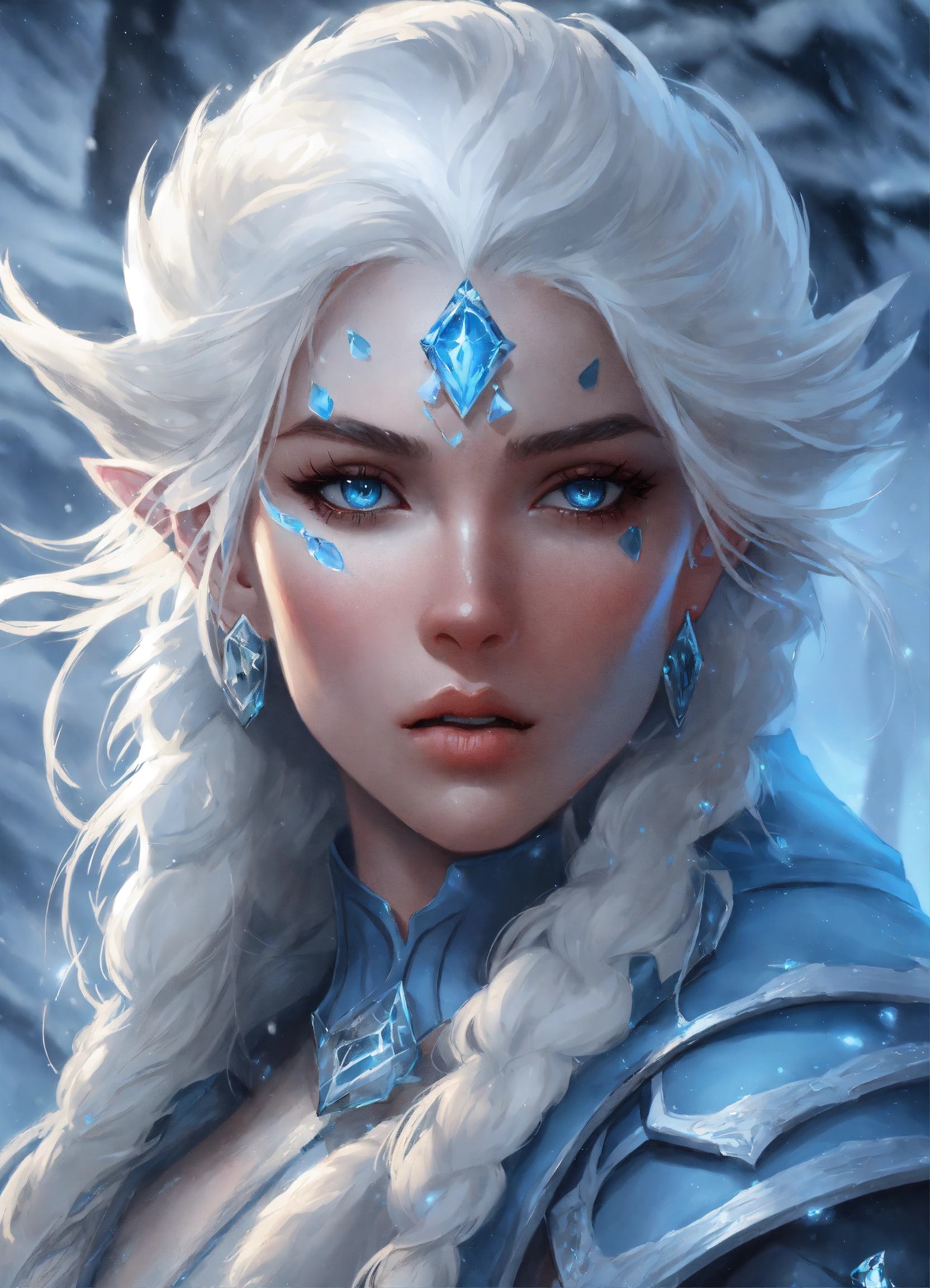 Lexica - Fantastical illustration, ice genasi, young woman, blue skin ...