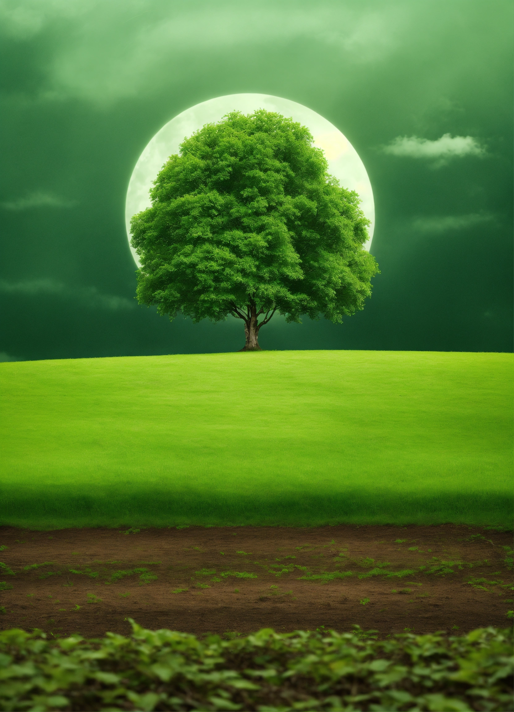 Lexica - Big ground , green tree , forest back , background