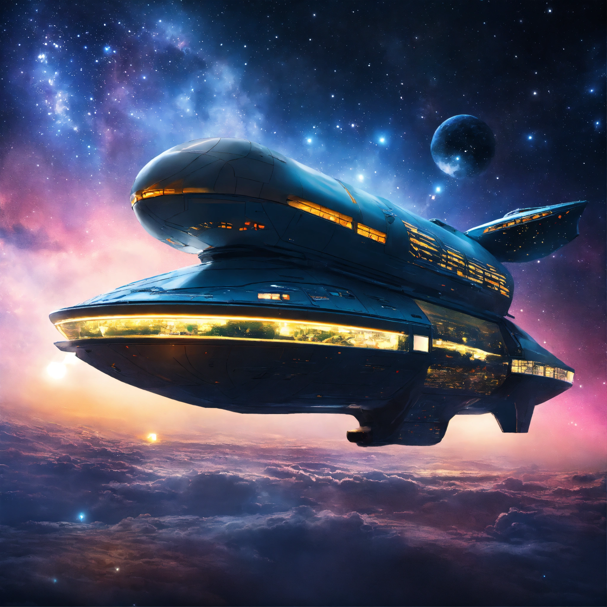 Lexica - Intergalactic tour bus starship traveling through space