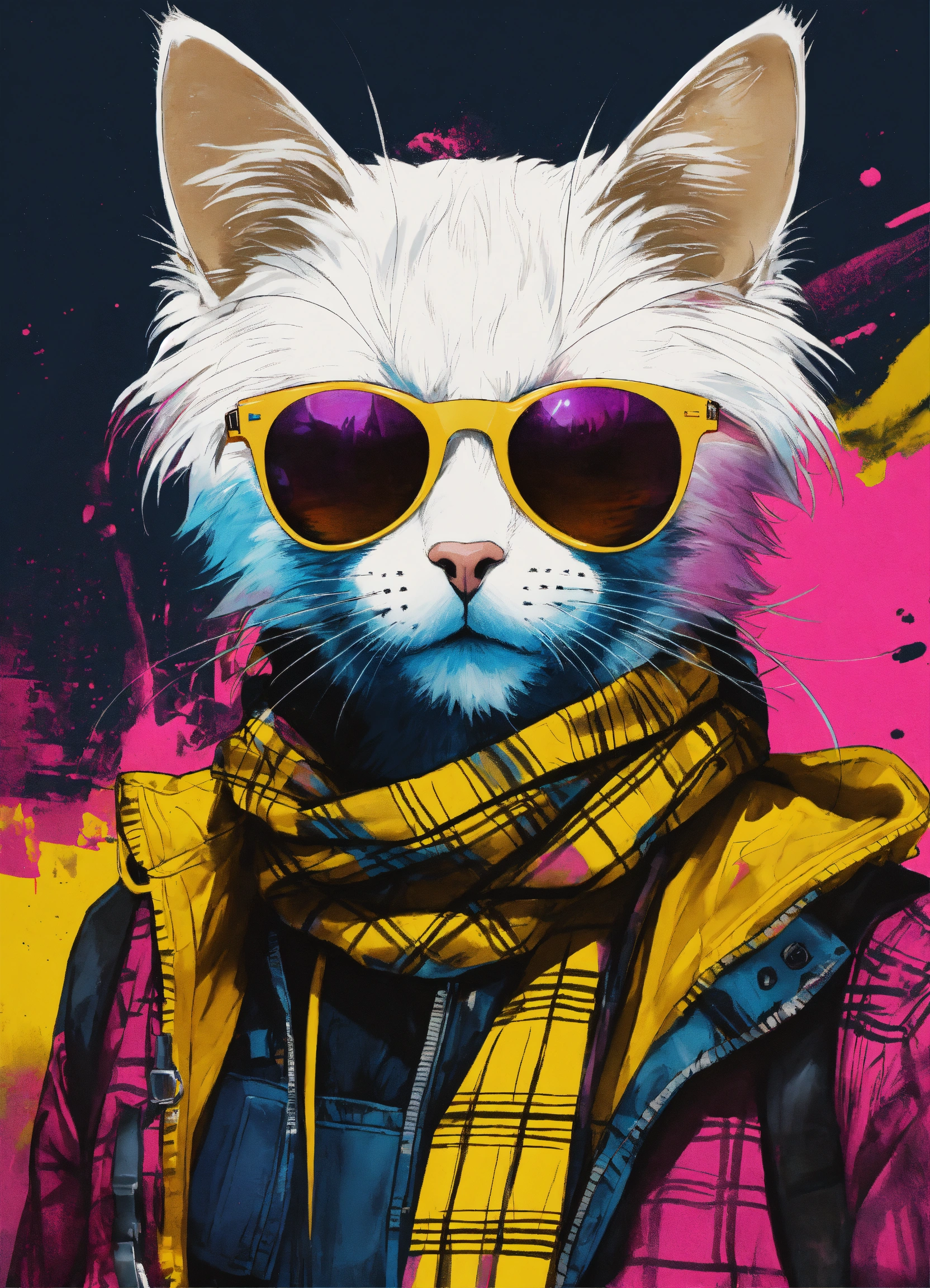 Lexica - Highly detailed portrait of a sewer emo punk cat student, blue ...