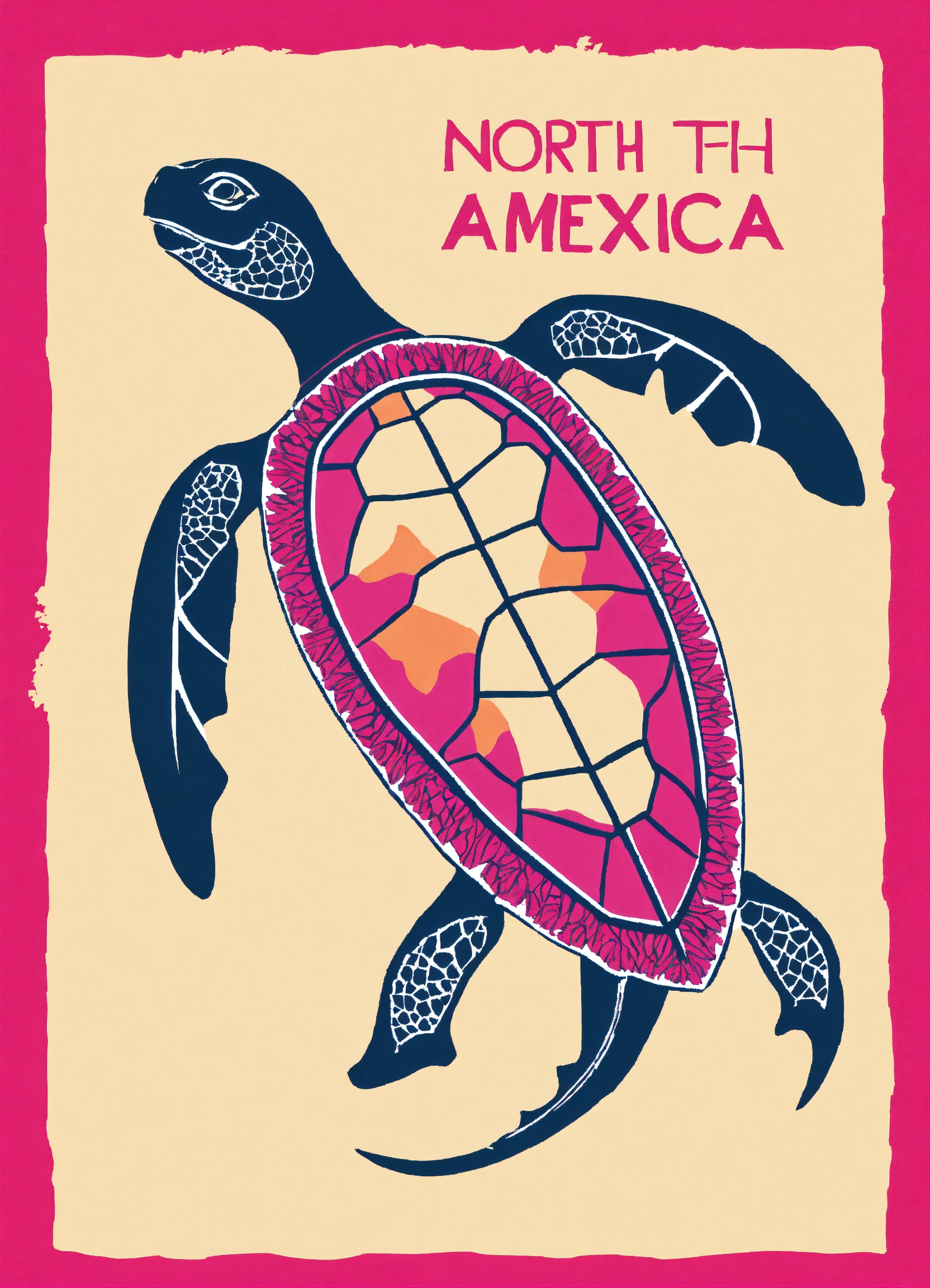 Lexica - Illustration of a stylized sea turtle with a pink outline map ...