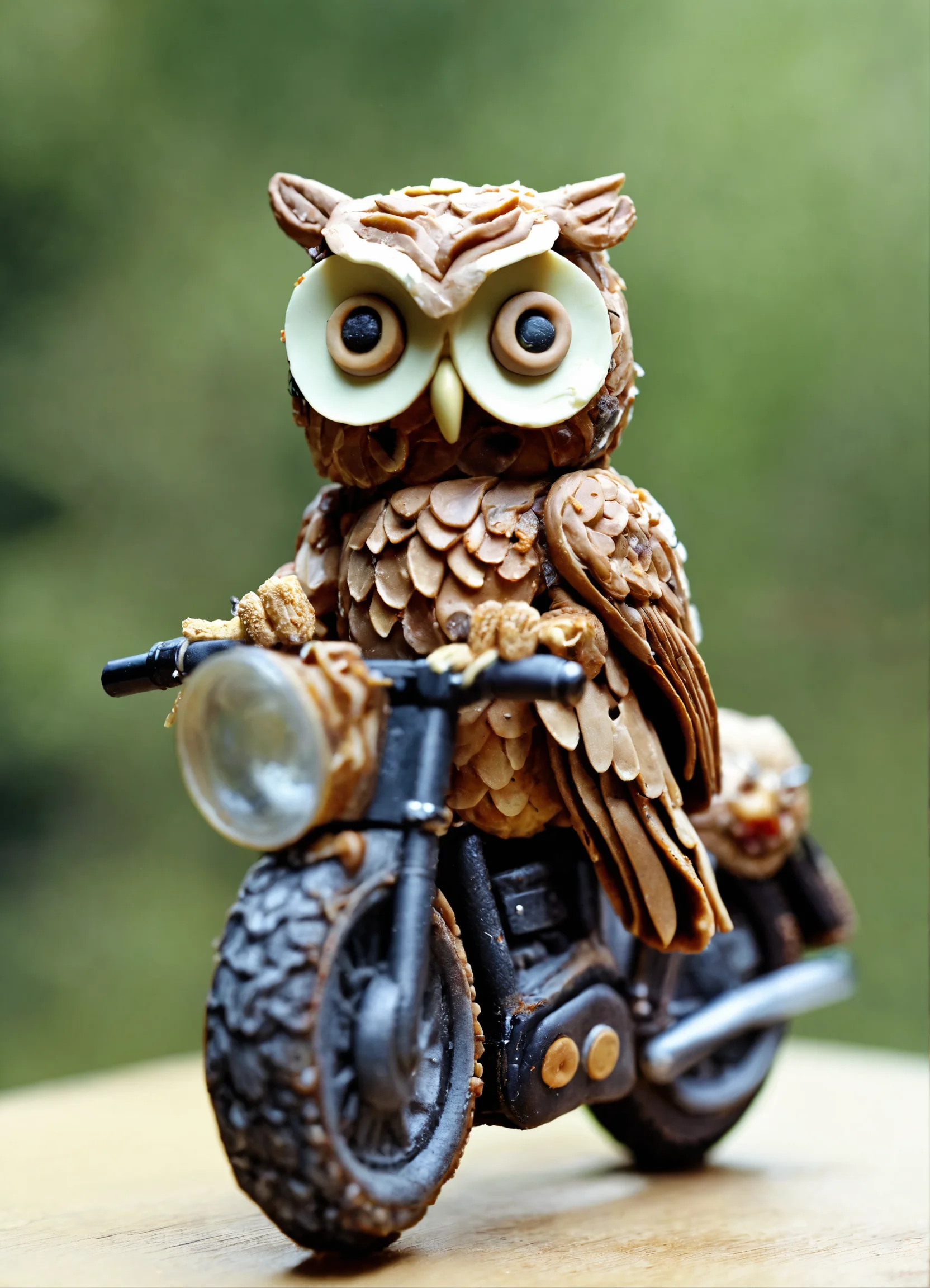 Lexica - An owl made of torten riding a motorbike