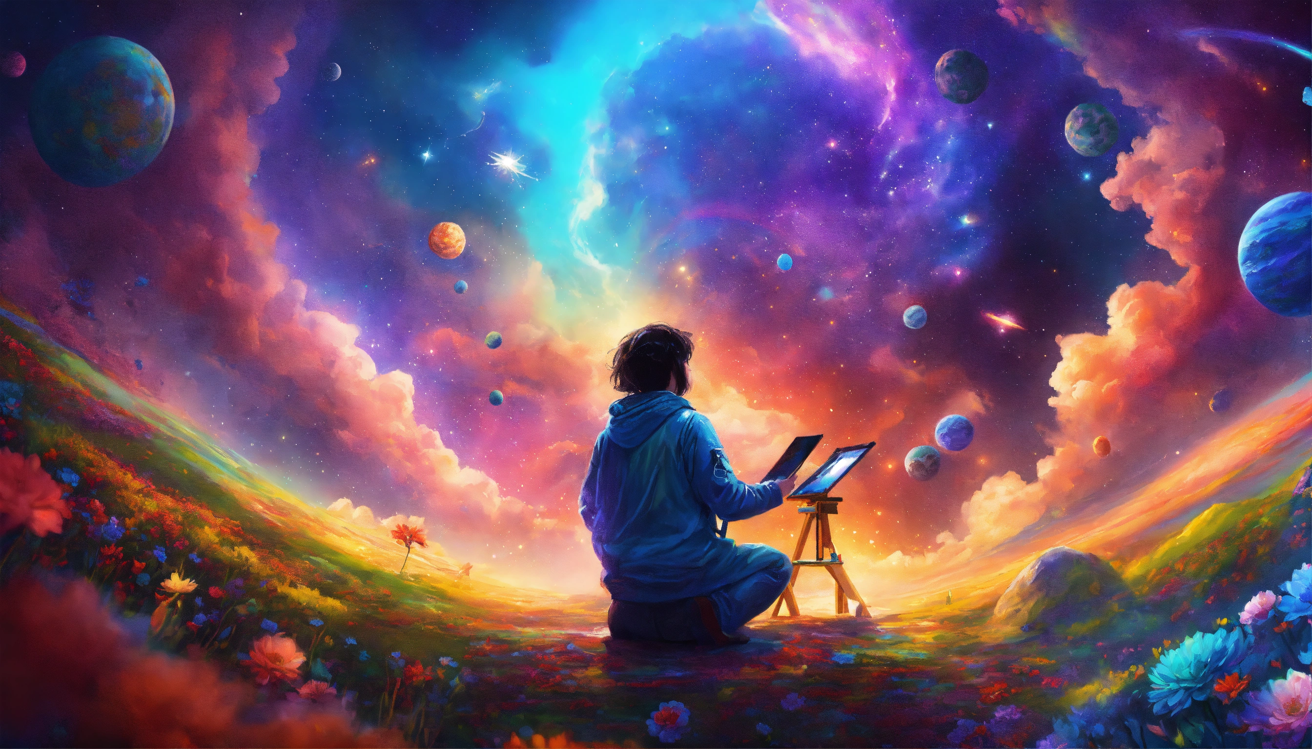 Lexica - Digital painting of a painter painting in space, meditation ...