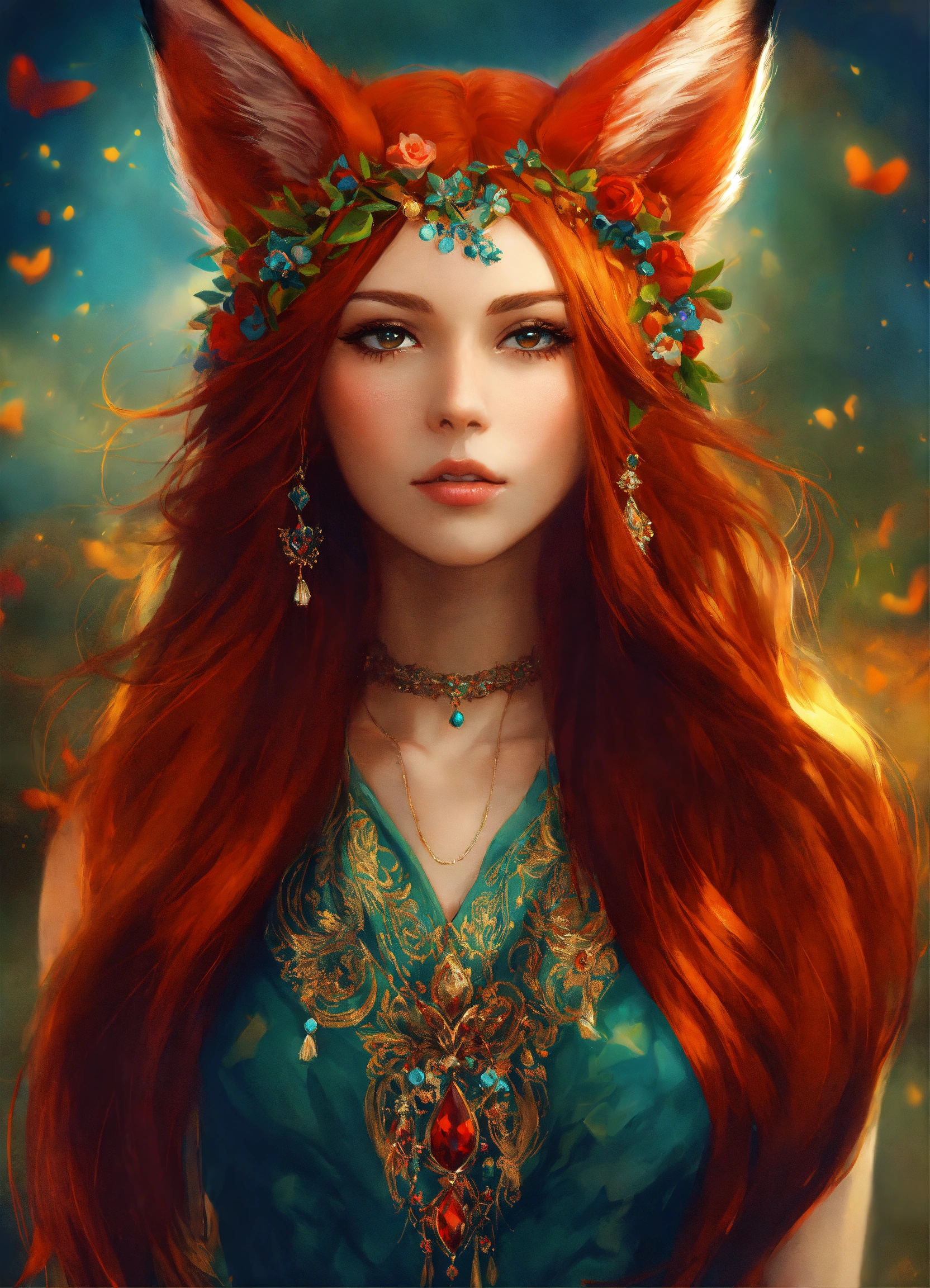 Lexica - Beautiful woman with long red hair that covers her ears she ...