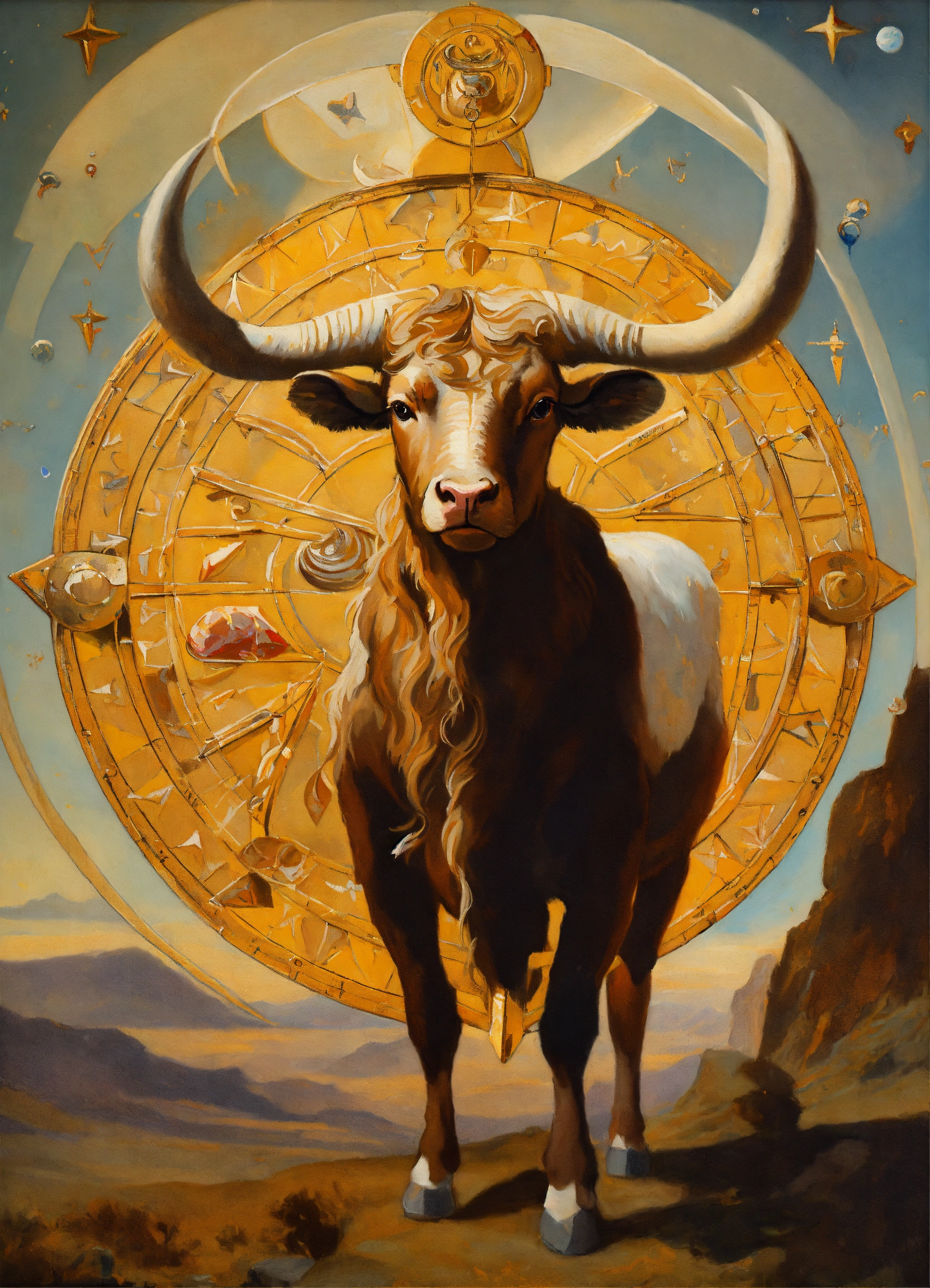 Lexica - Oil painting of the astrological sign taurus personified