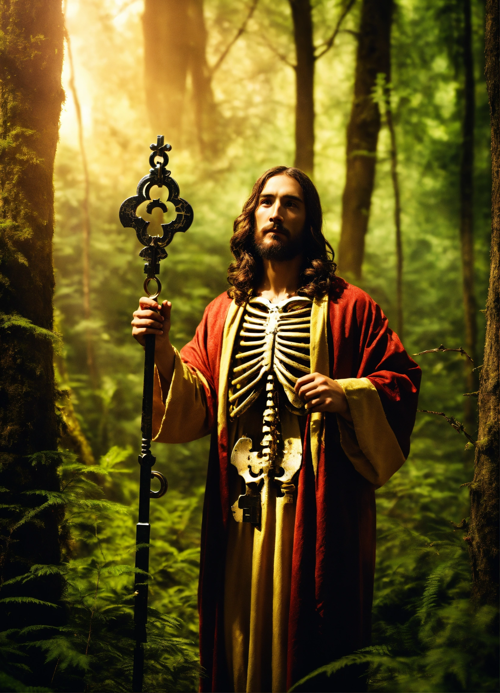 Lexica - Jesus christ in a forest holding a skeleton key