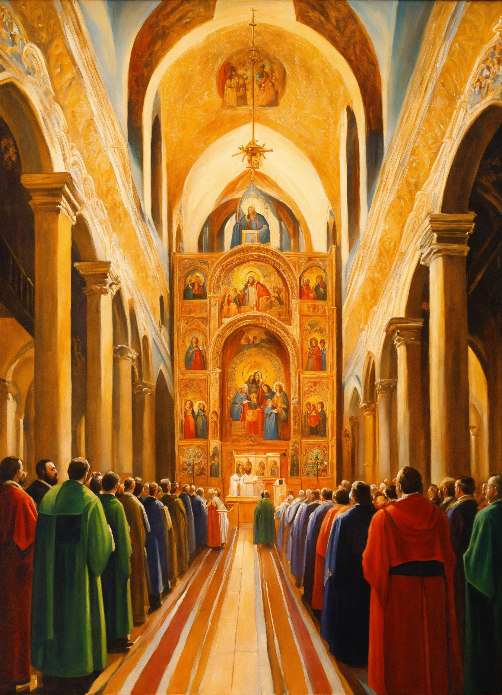 Lexica - A painting of a orthodox choir in a cathedral