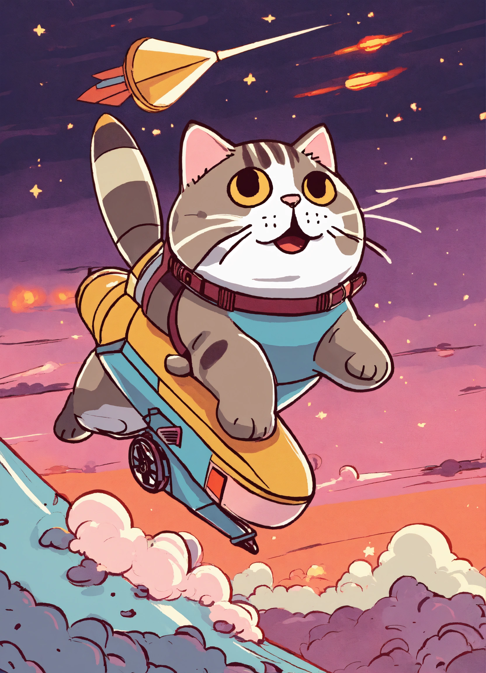 Lexica - A meme-like image of Excited Cat riding a powered rocket, art ...