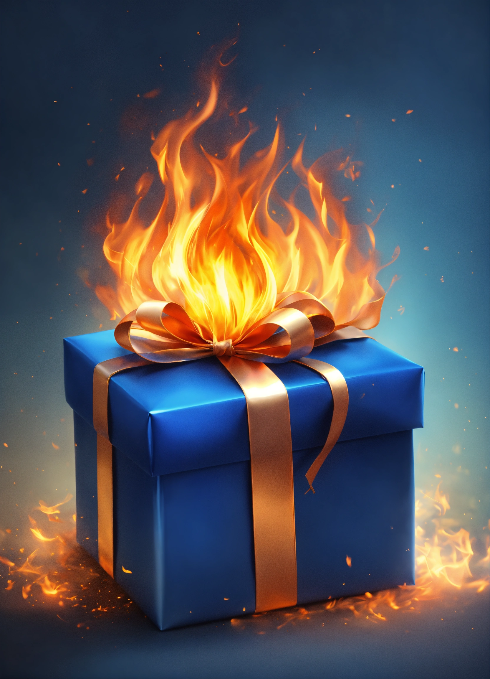 Lexica - Blue Gift with fire realistic