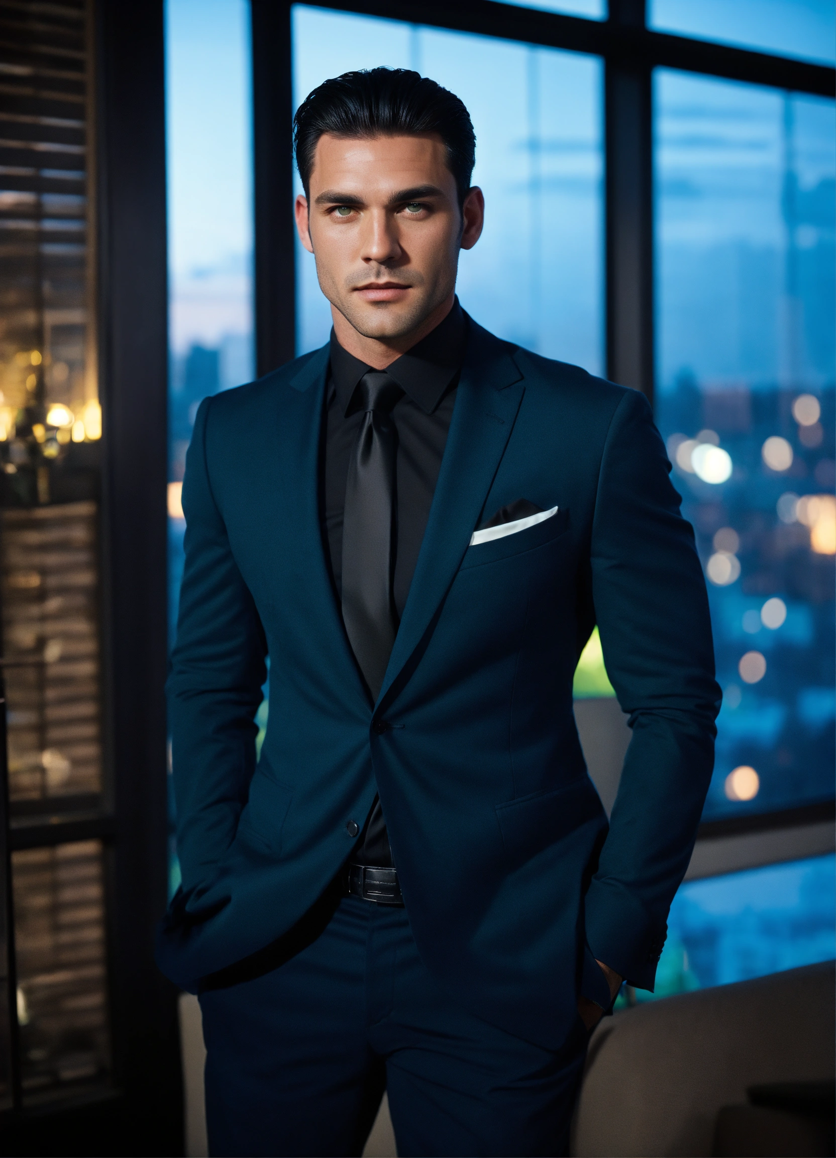 Lexica - A handsome brutal broad-shouldered man with dark hair slicked ...