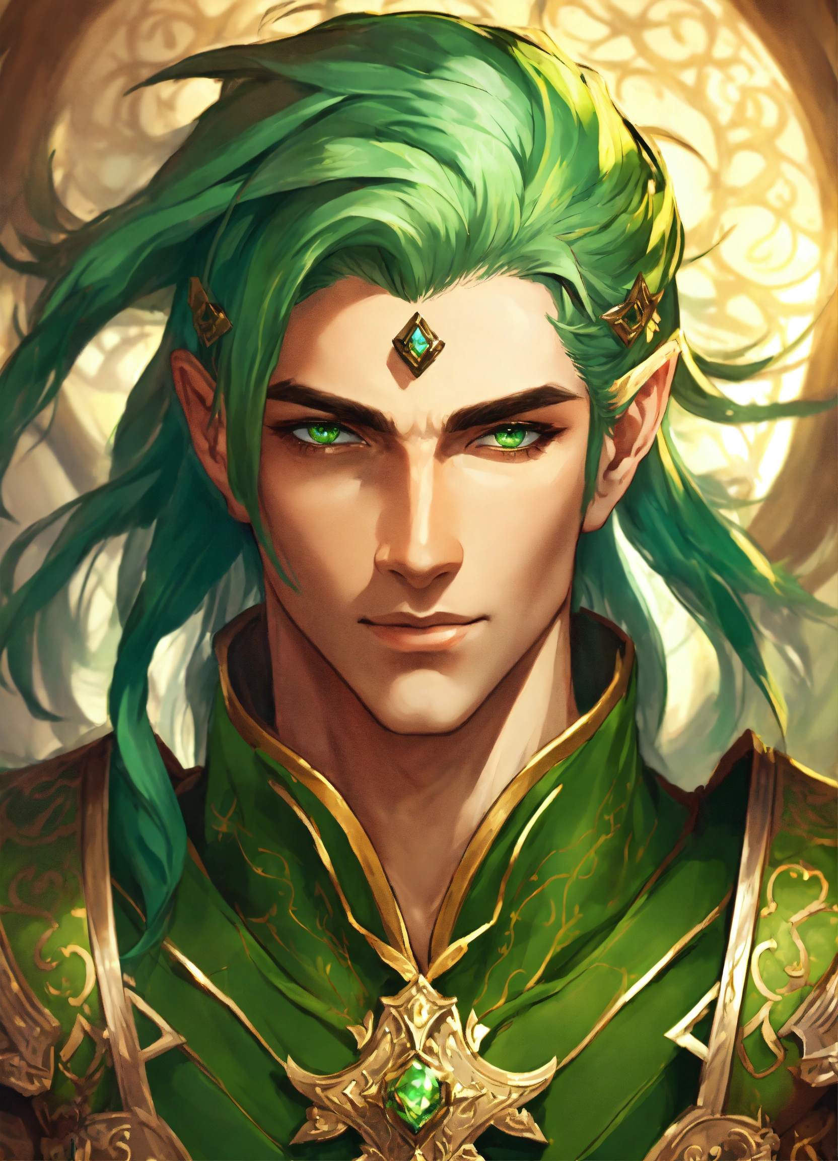 Lexica - Confident male wind mage, green hair, nobleman, smirk, magic ...