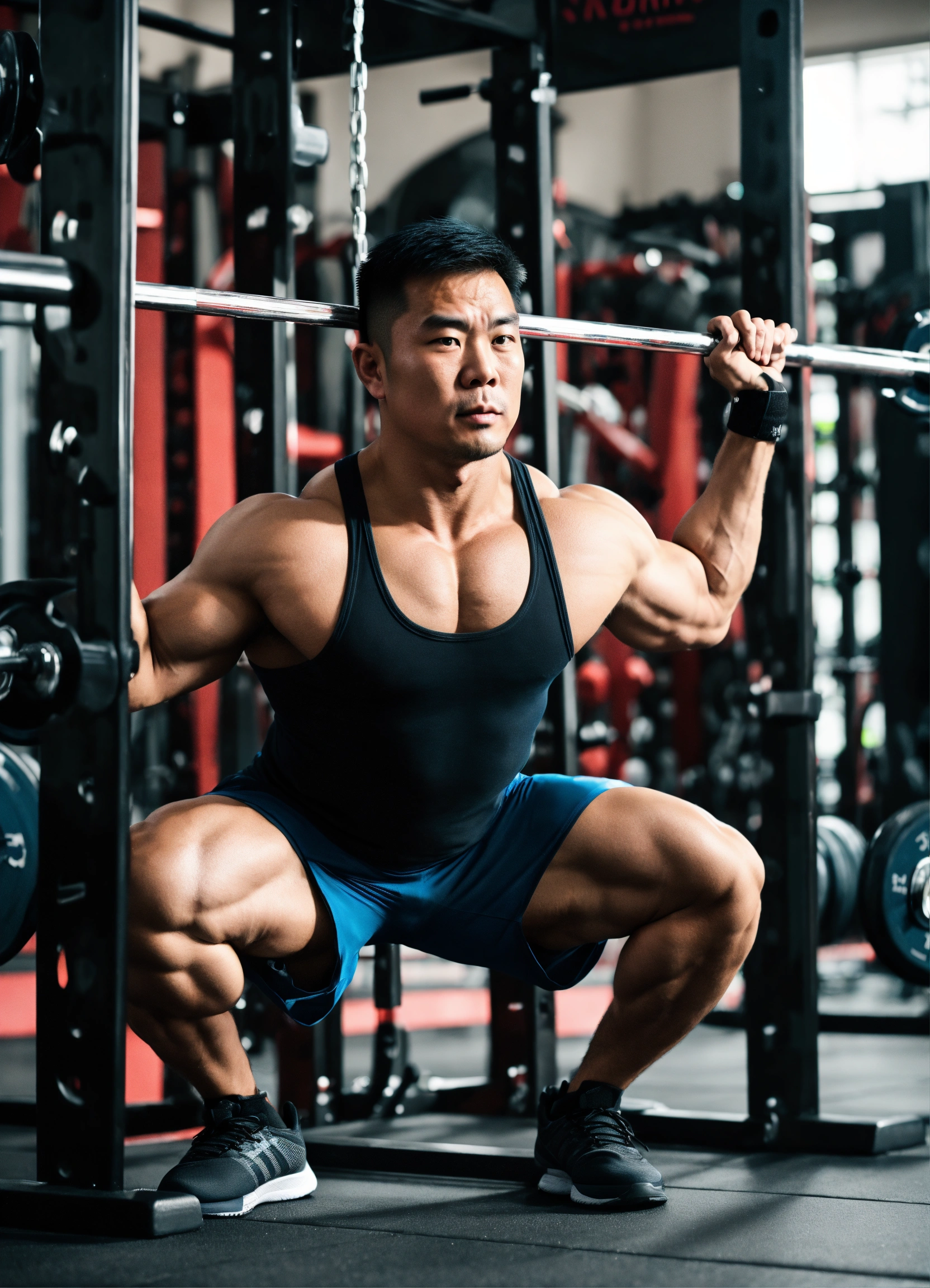 Lexica - An Asian Man In A Tank Top Doing The Bodybuilding Squat 