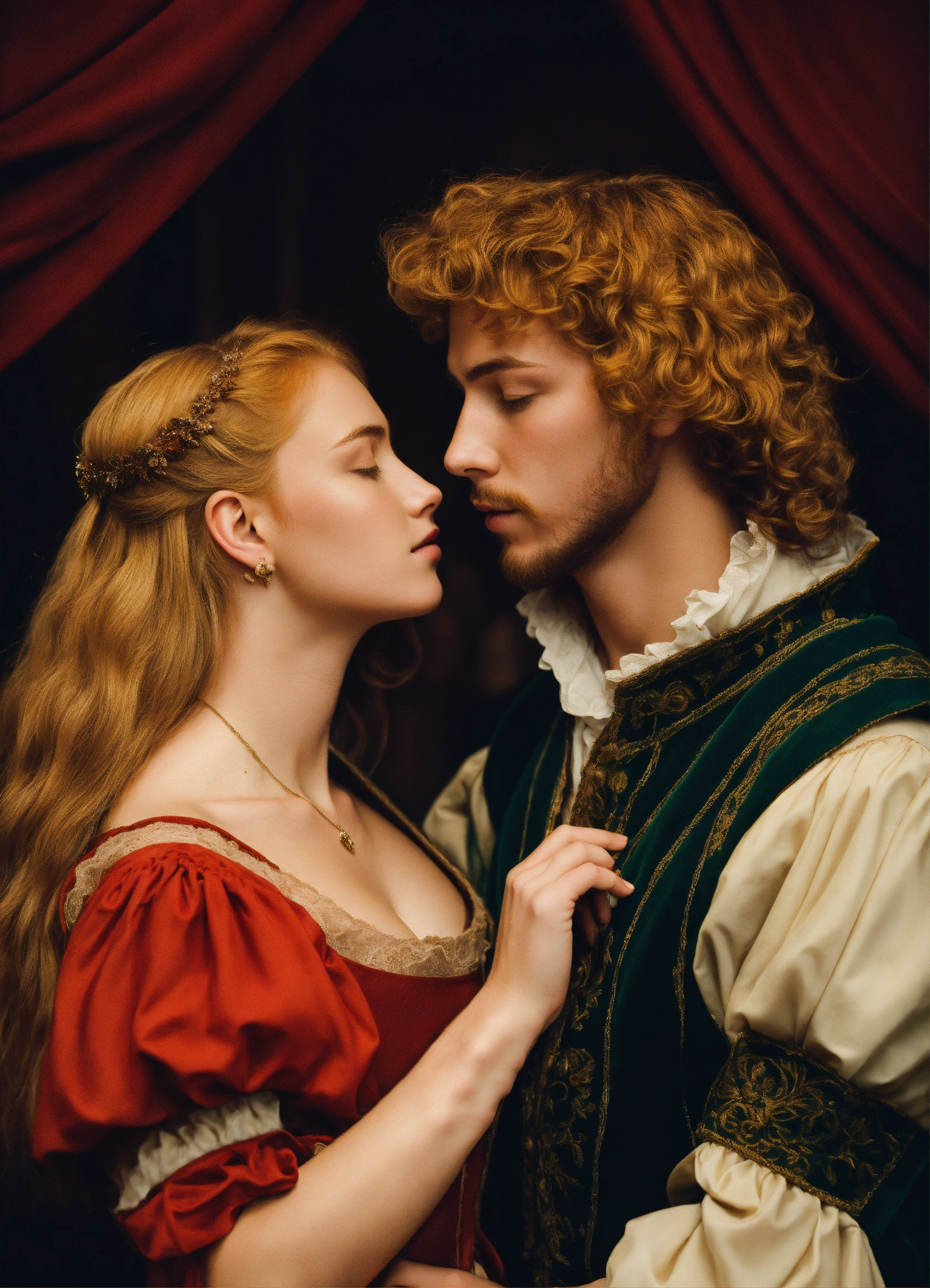Lexica - Renaissance couple kiss man with blond and square cut hair and ...