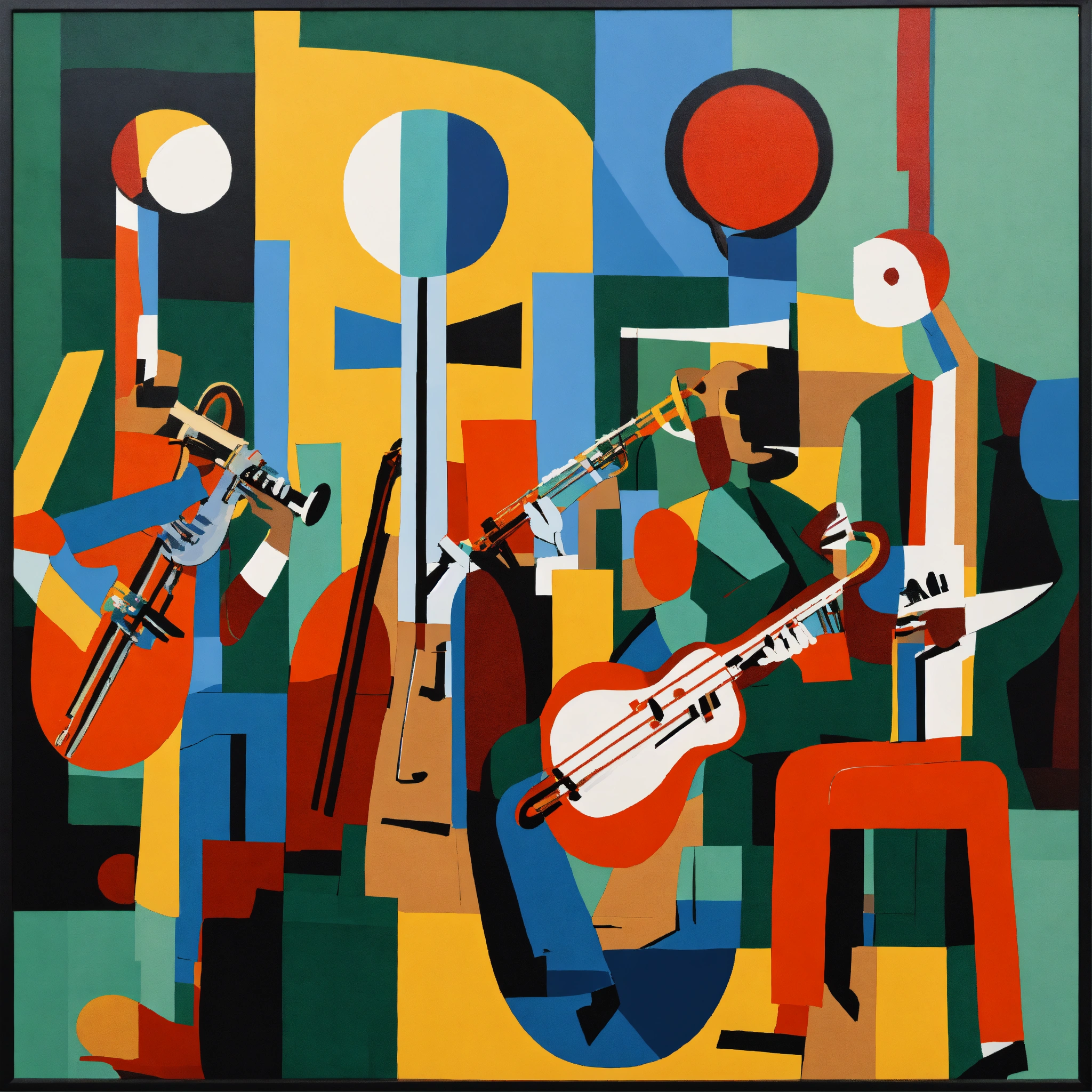 Lexica - 4 jazz musicians, playing with instruments, abstract art in ...