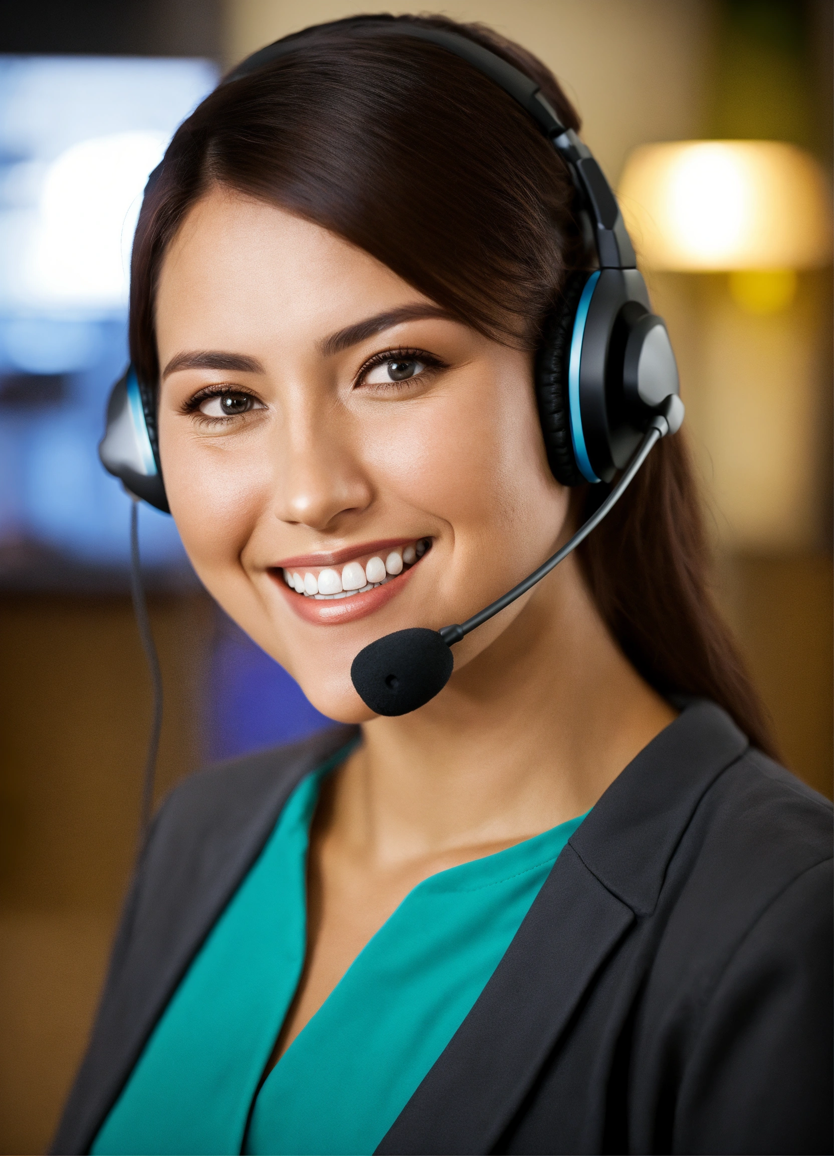Lexica - Customer service lady smiling wearing headset.