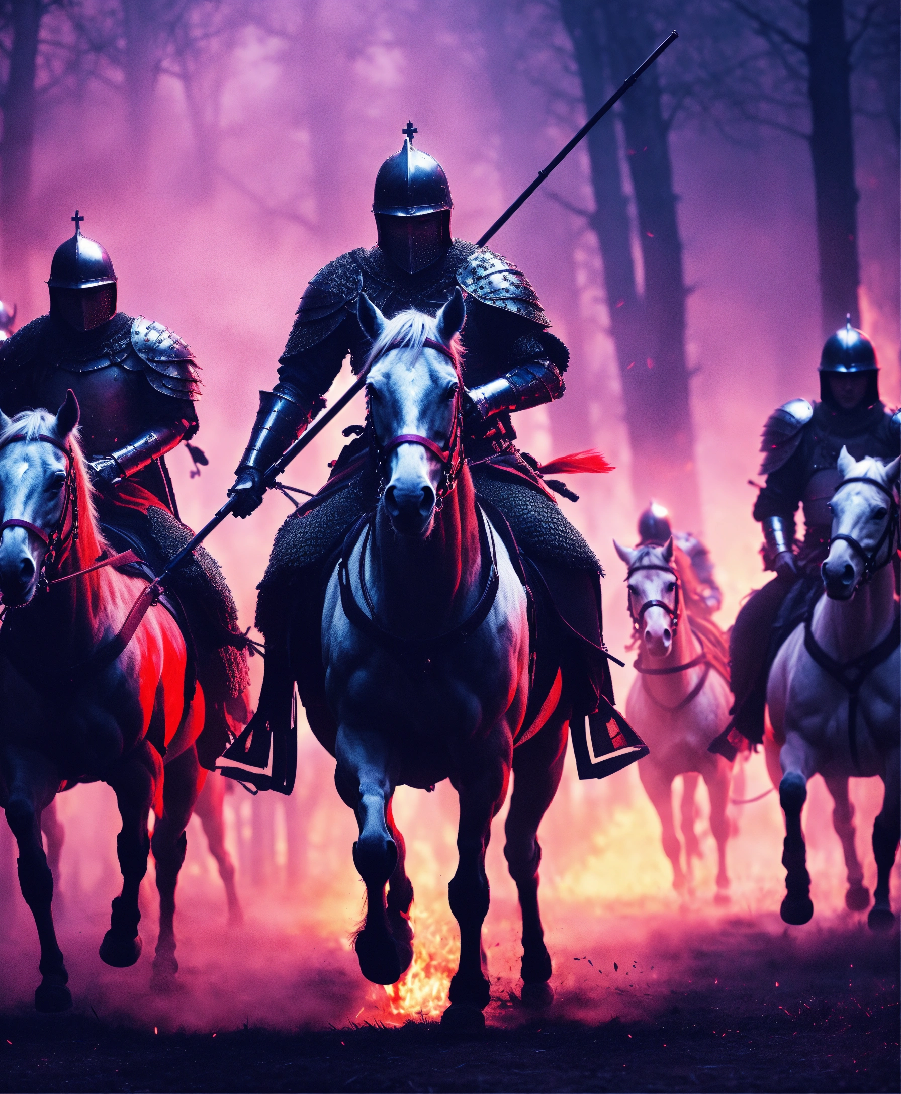 Lexica - Cinematic medieval Royal King and his knights on horses with ...