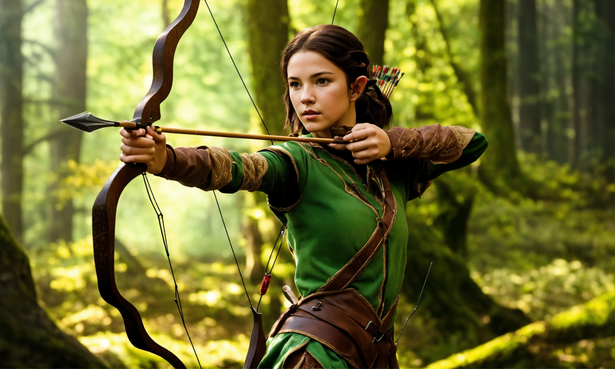 Lexica - A young elf female archer in a rush in the woods