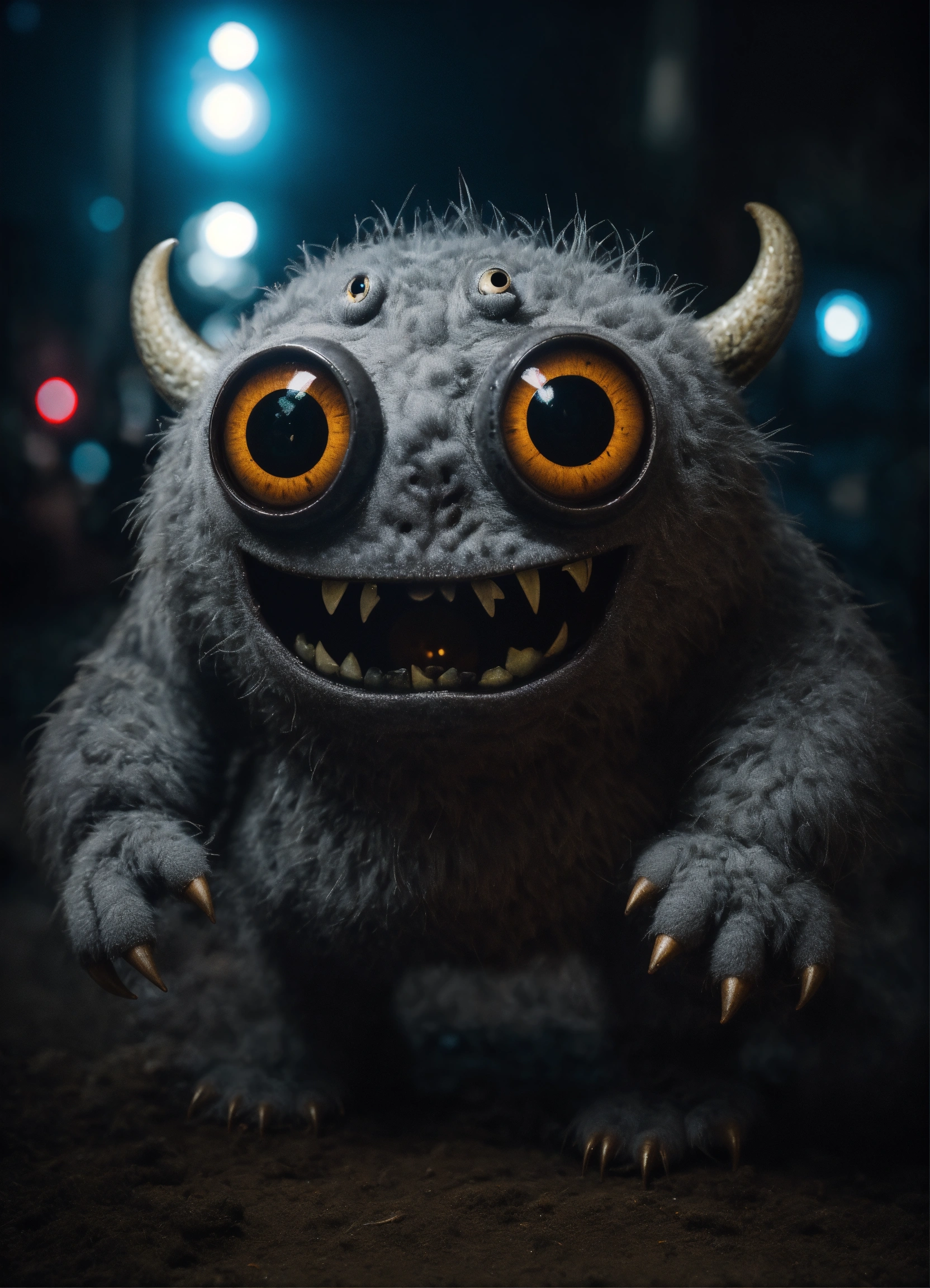 Lexica - Very cute, realistic grey monster whit many eyes standing in ...