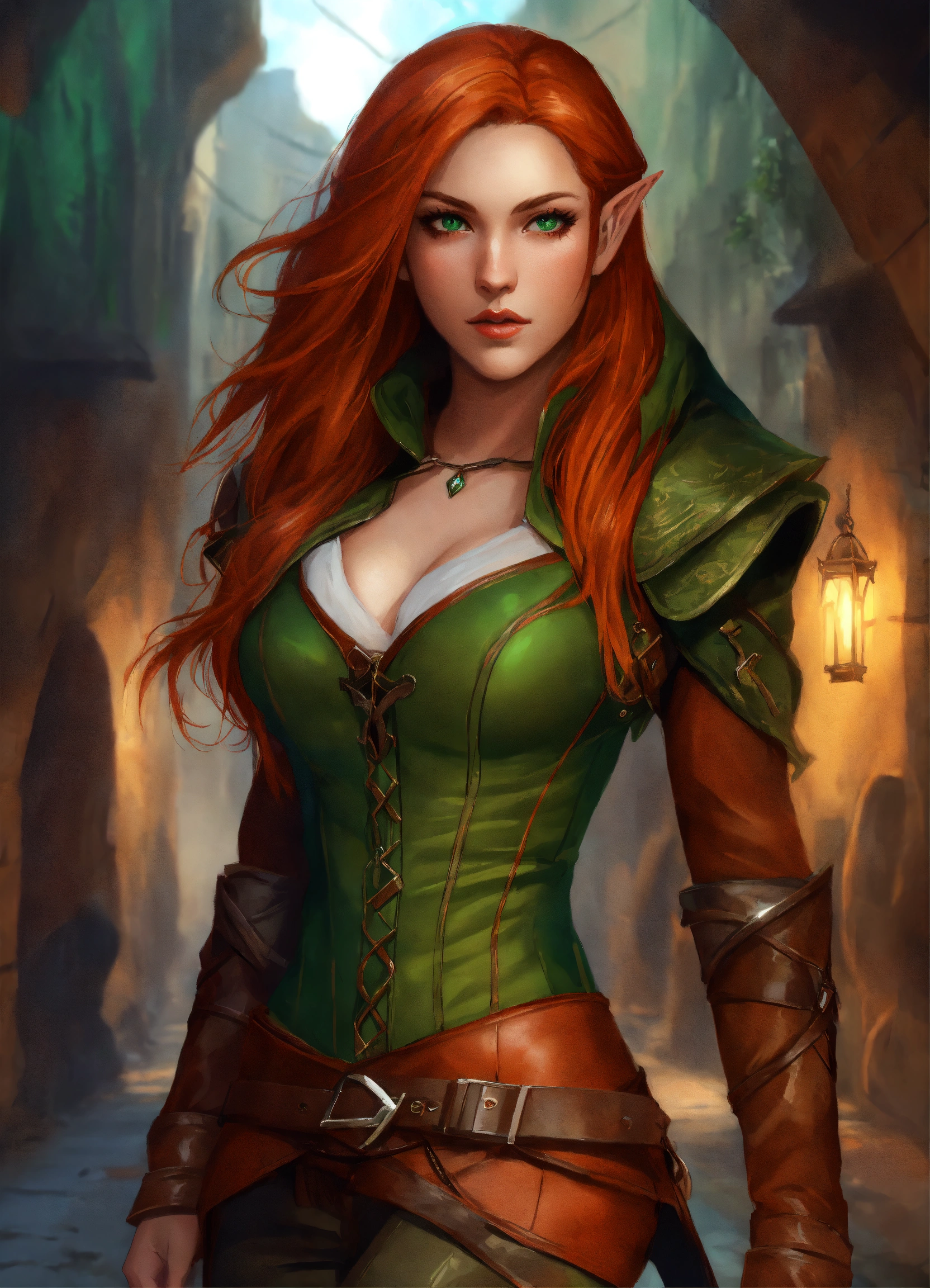 Lexica - Portrait of a beautiful red haired elf rogue, long hair ...