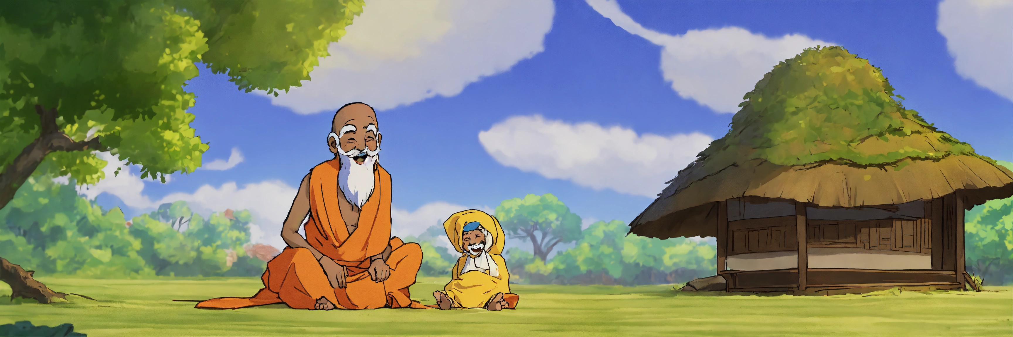 Lexica - An image of Ramu meeting a wise old sage dressed in saffron ...