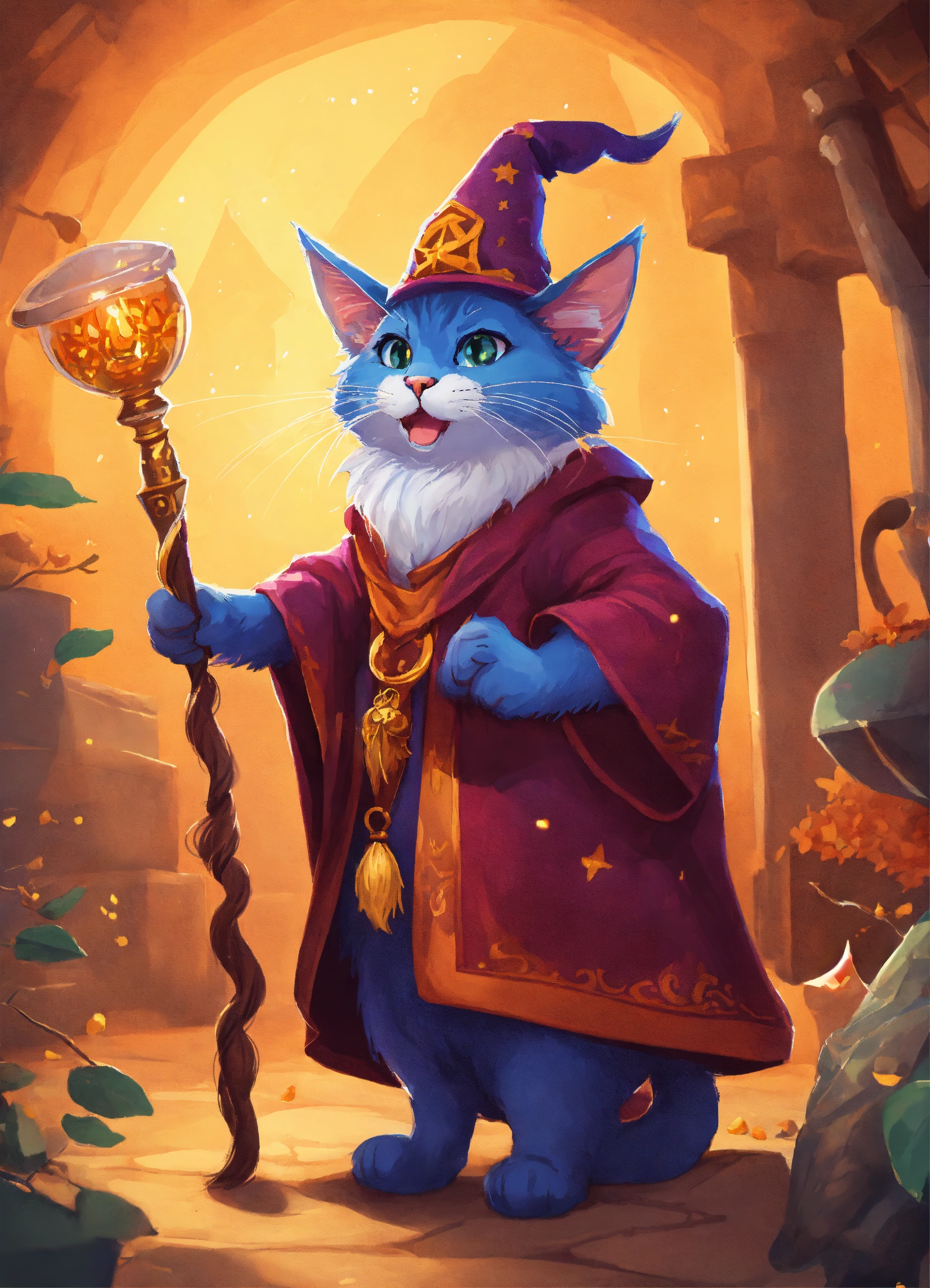 Lexica - Cartoon illustration of a wizard cat.