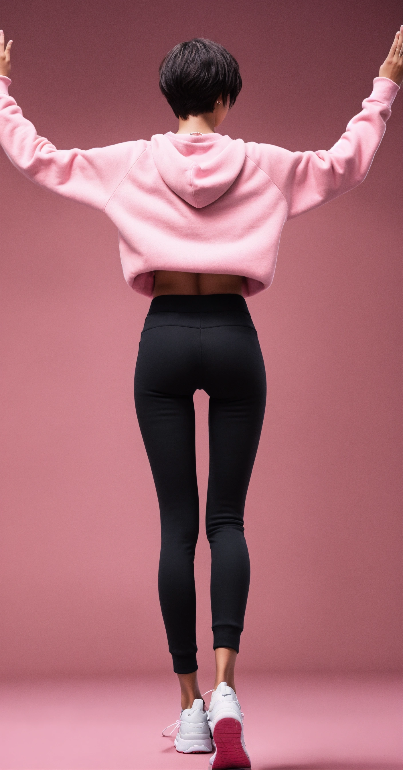 Lexica - Full body, a woman from her back, raising both her hands up ...