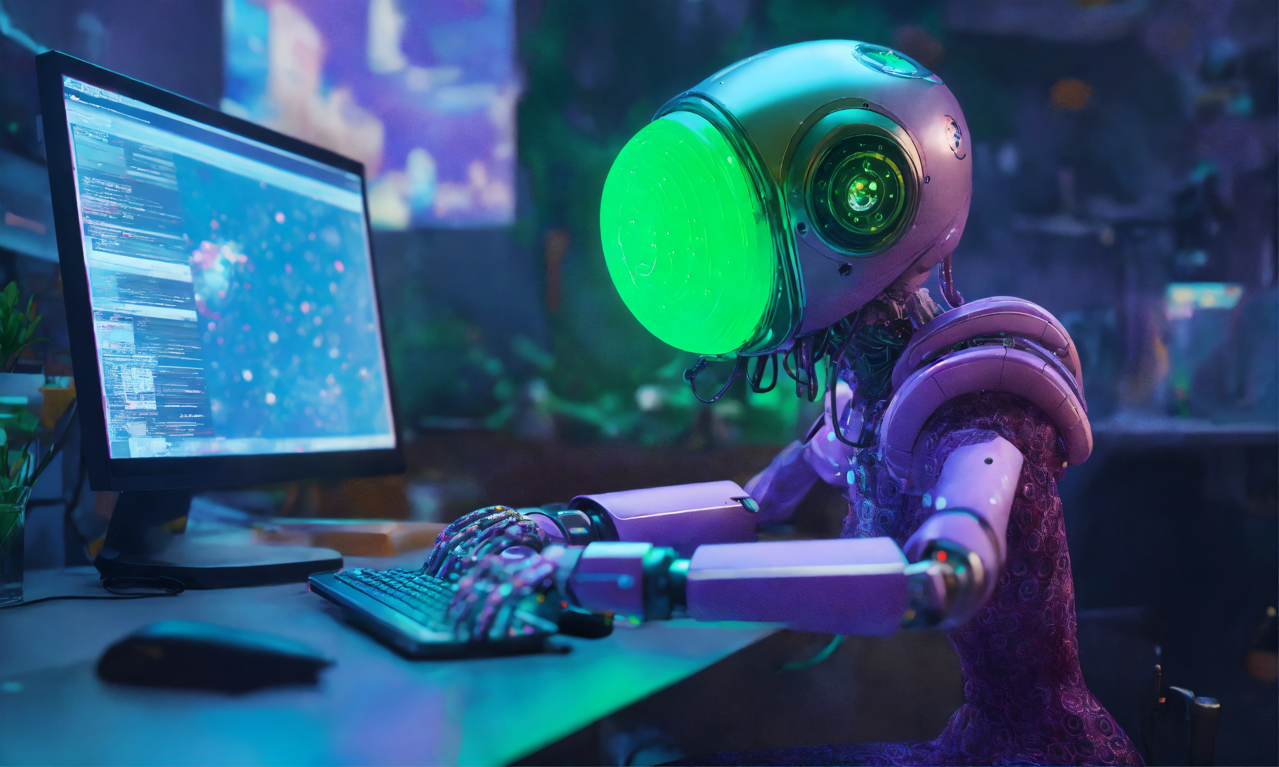 Lexica - Cute robot octopus typing in computer realistic. medium-sized ...
