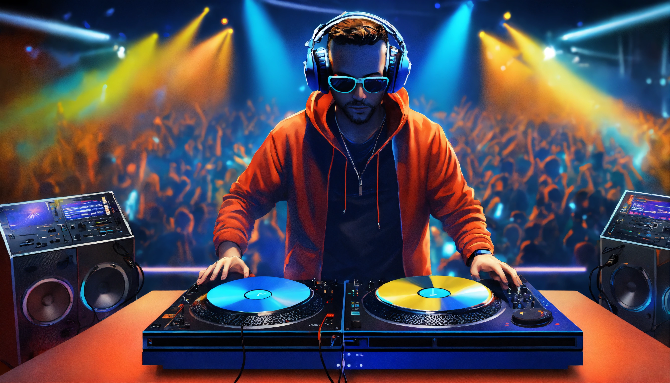 Lexica - Electronic music deejay on stage blue background ultra ...