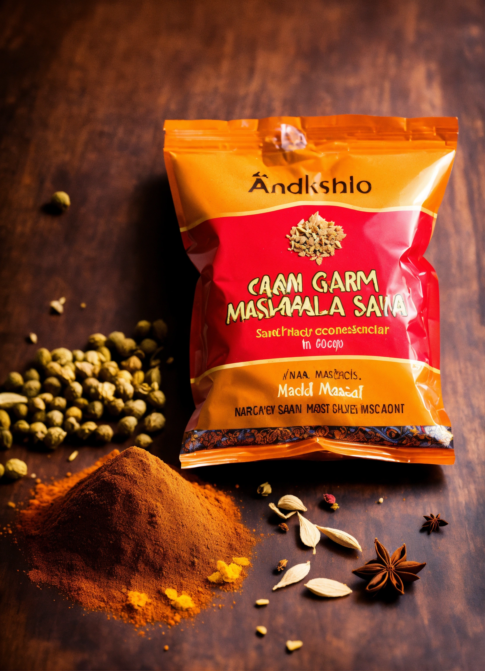 Lexica - Product photography of a garam masala sachet