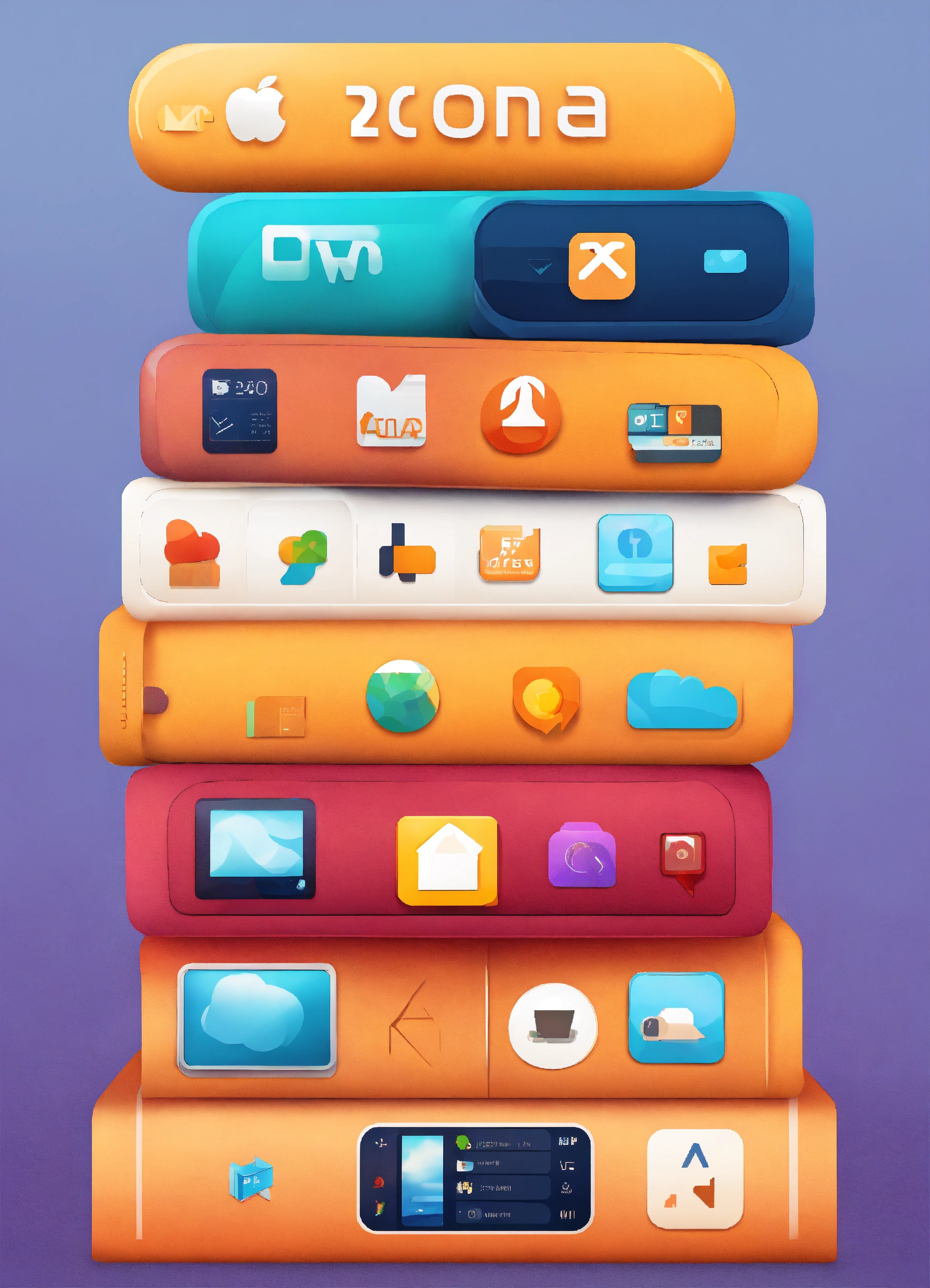 Lexica - Mobile app icons pile, stack, 2d, illustration, minimalist, 4 ...