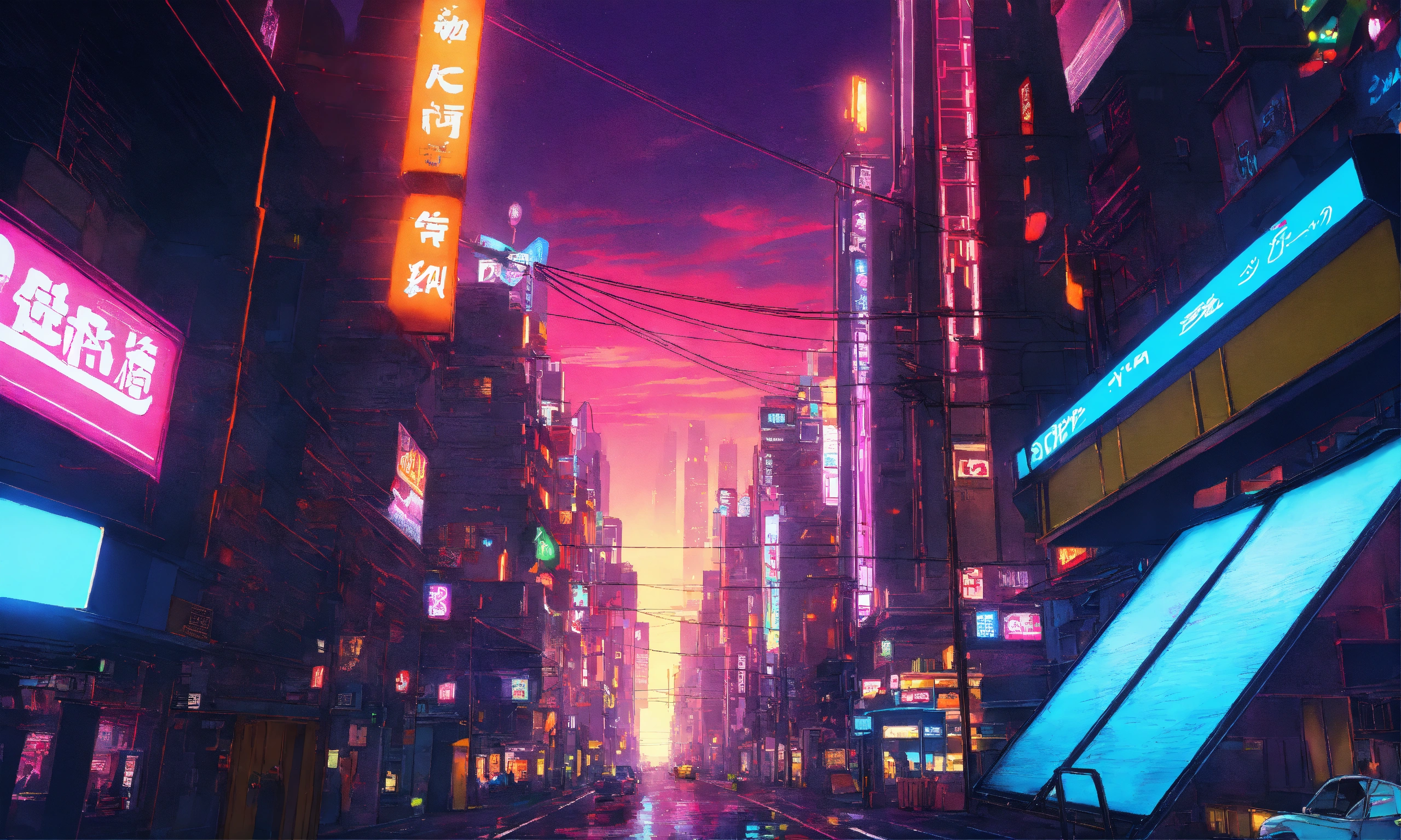 Lexica - 80s anime style, overhead city streets at night, neon