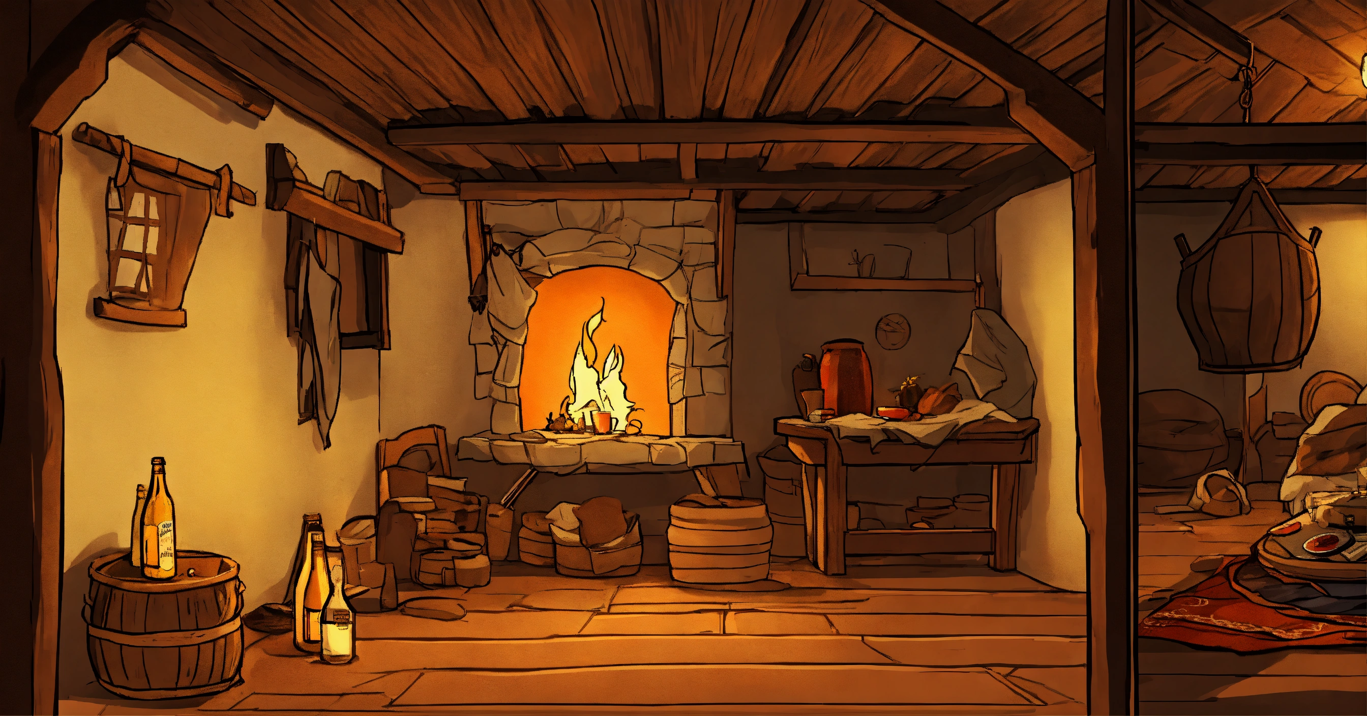 Lexica Interior of a medieval house of a tanner with clothes of the