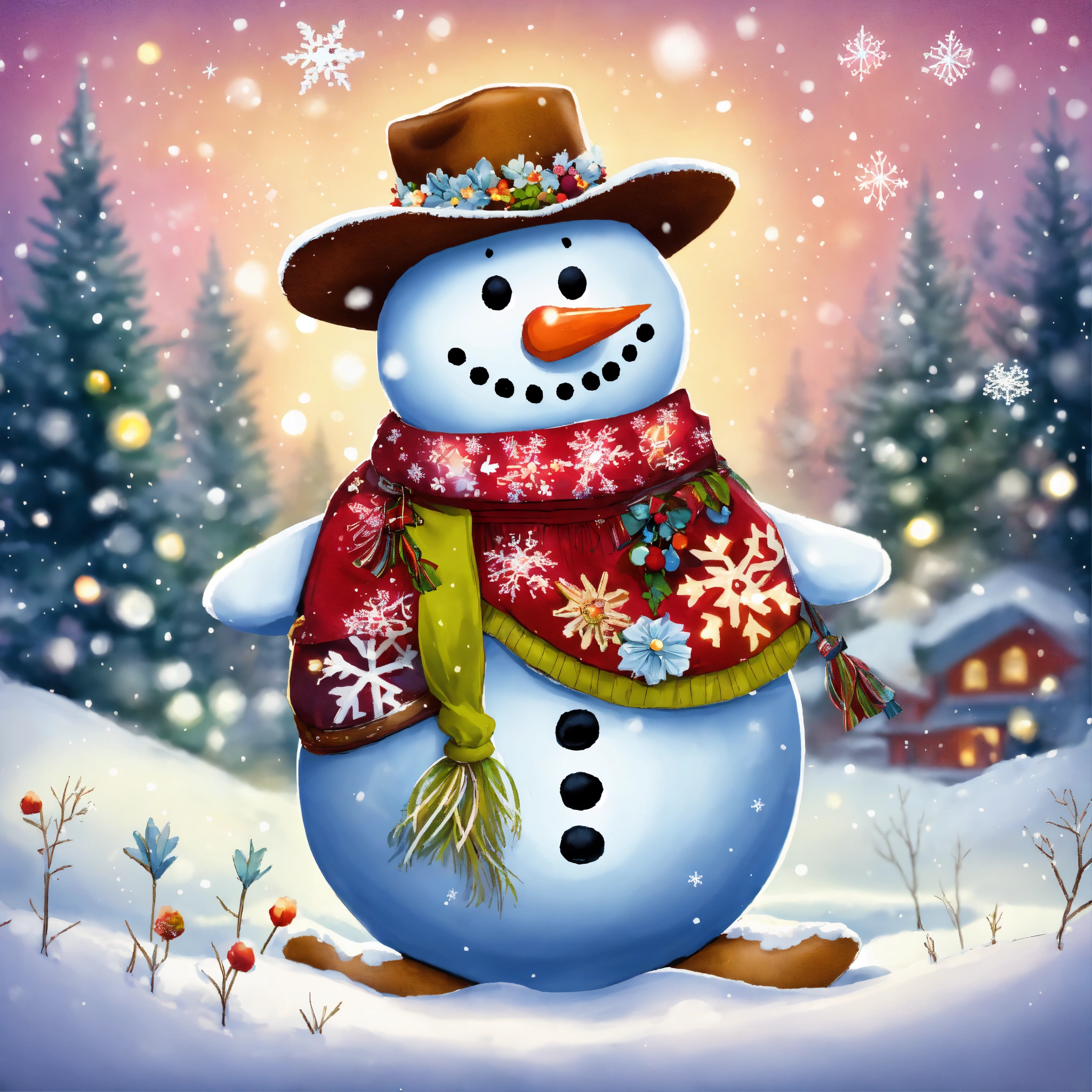 Lexica - A cute jolly happy snowman whole body wearing a beautiful ...