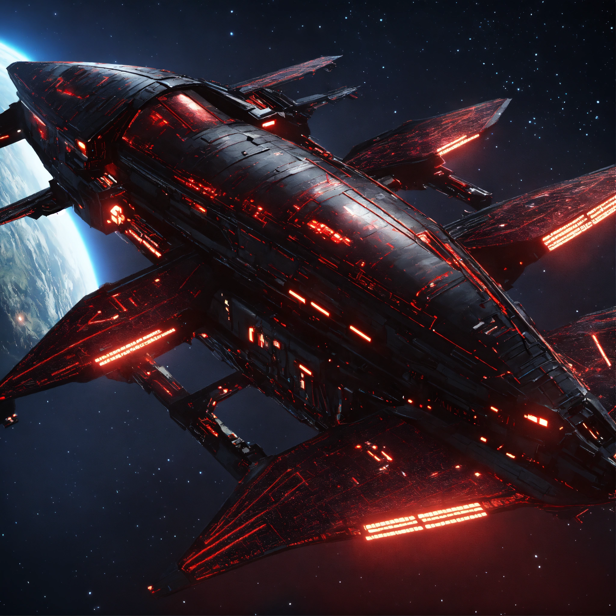Lexica - Zoom out on fleet of long black insect like organic space ...