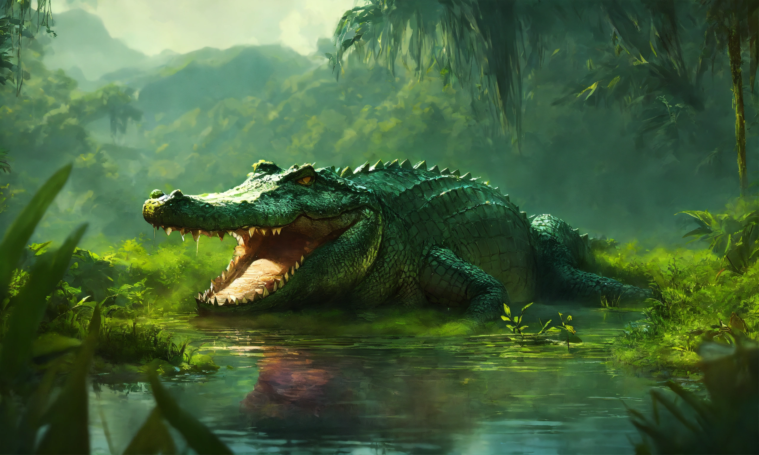 Lexica - Concept art of a giant crocodile in a subtropical wetland ...