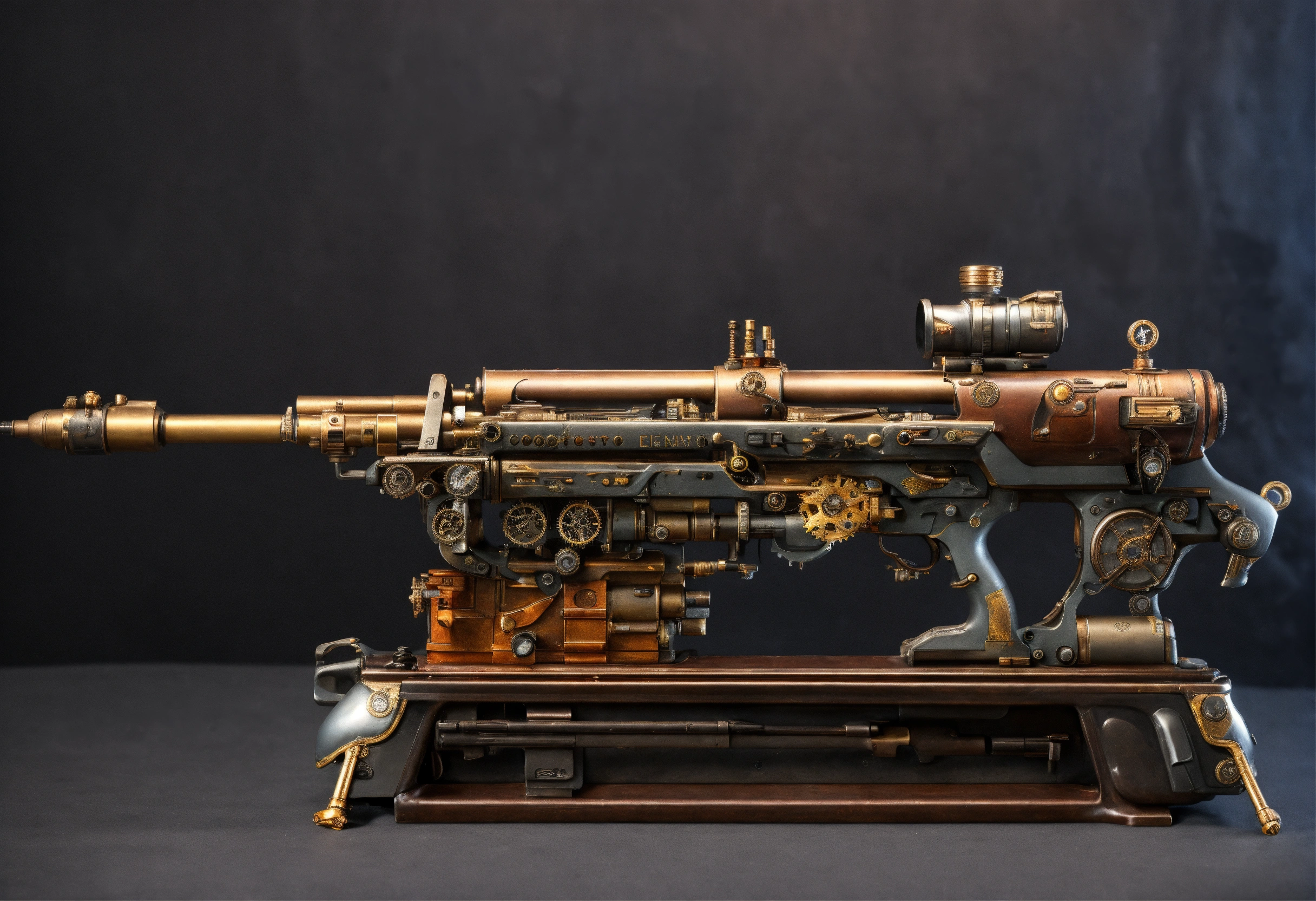 Lexica - Side view of the full image of a steampunk energy rifle