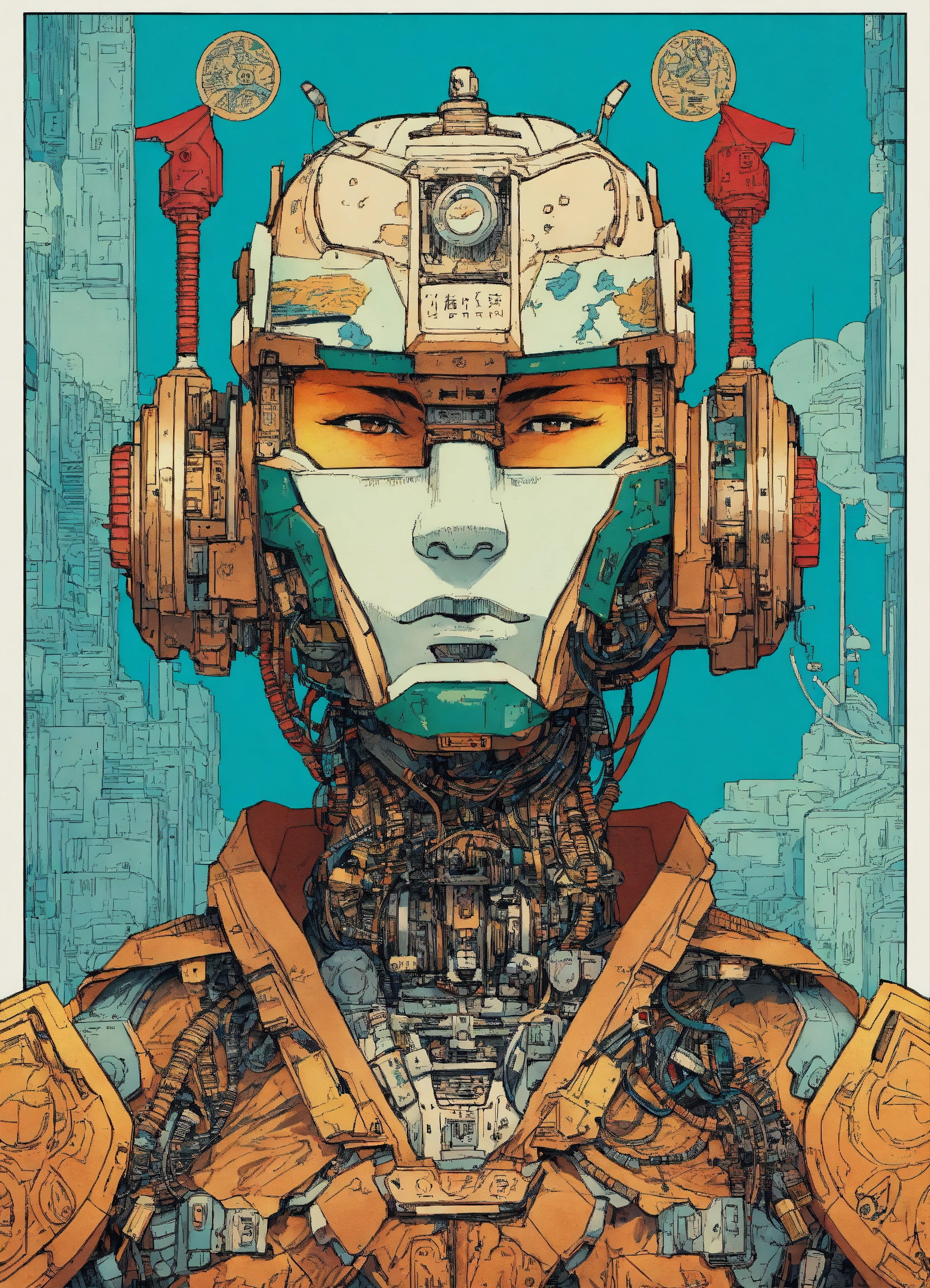 Lexica - Detailed pen and ink illustration of a samurai robot cyborg ...