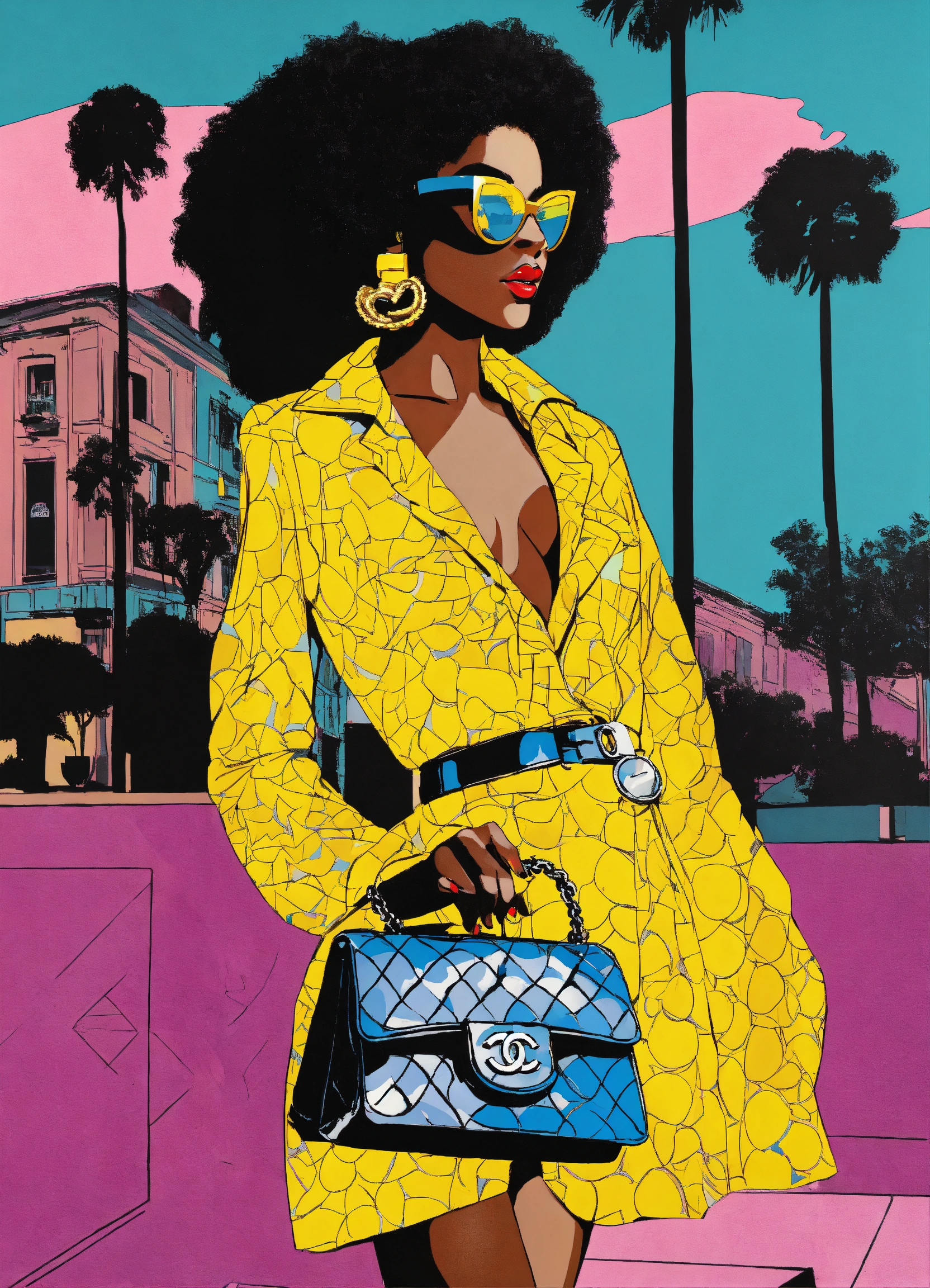 Lexica - Beautiful black woman, chanel outfit and purse, affluence, pop art, image size:1664x2304