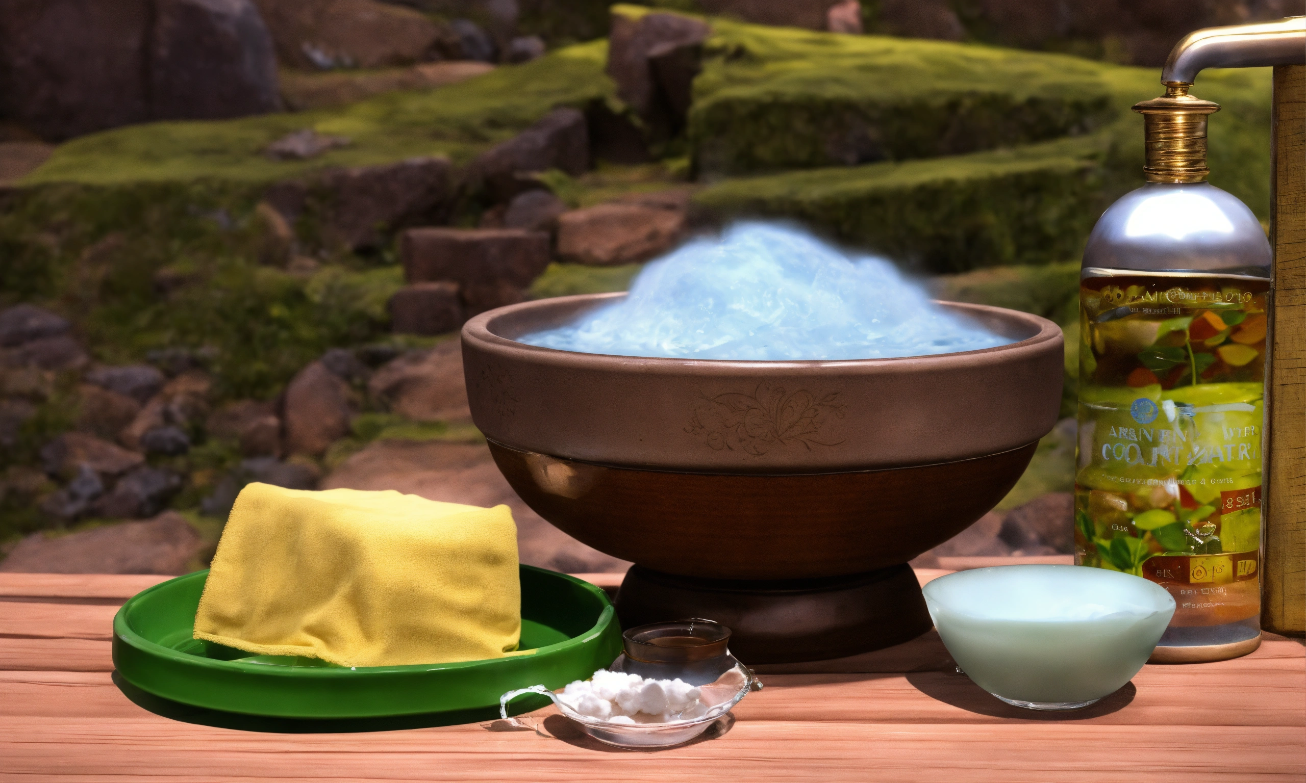 Lexica An image of a bowl of water surrounded by a cloth, a piece of cotton that the water can