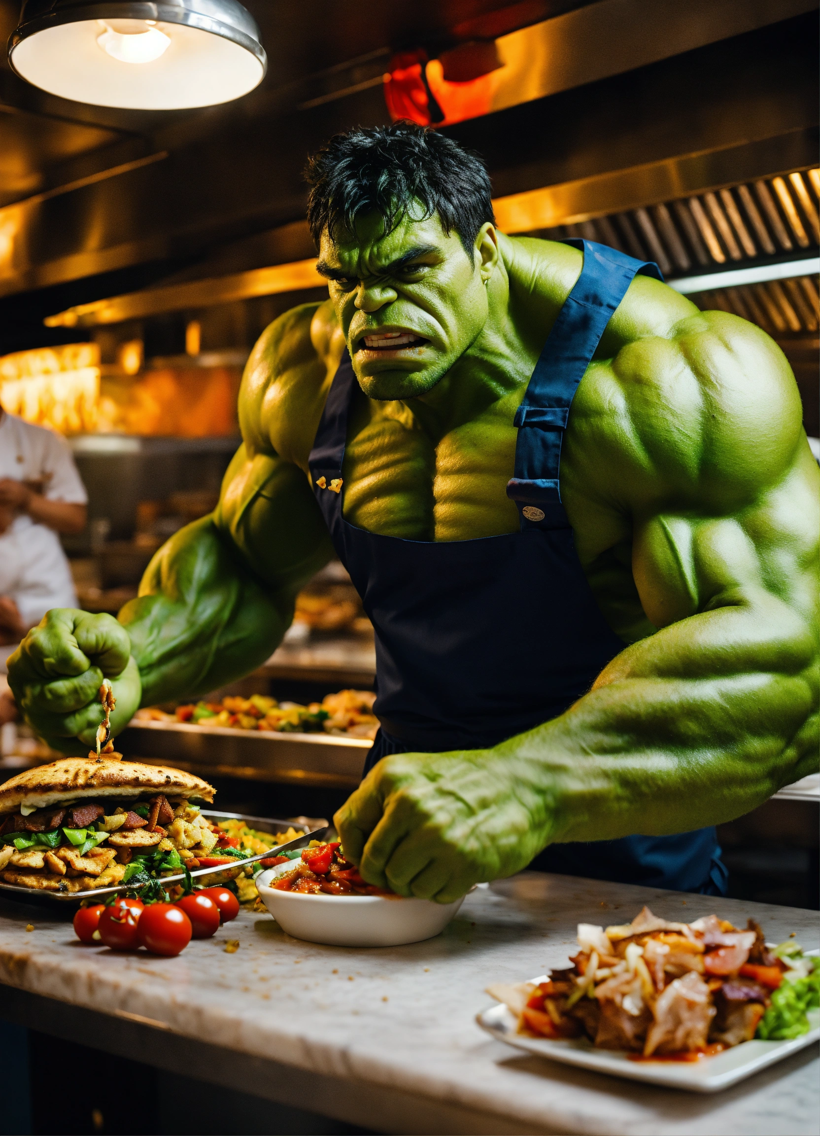Lexica - Hulk in a chef's uniform at a kebab restaurant,8k,with chef ...