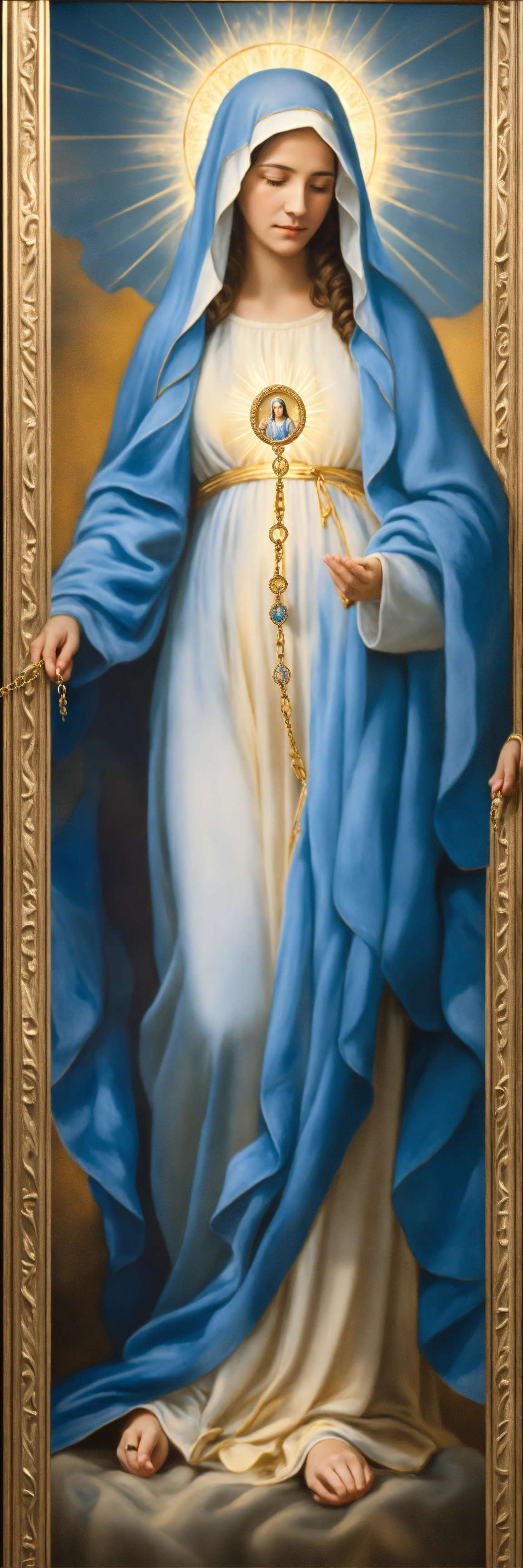 Lexica - A serene portrait of Mother Mary, cloaked in a heavenly blue ...
