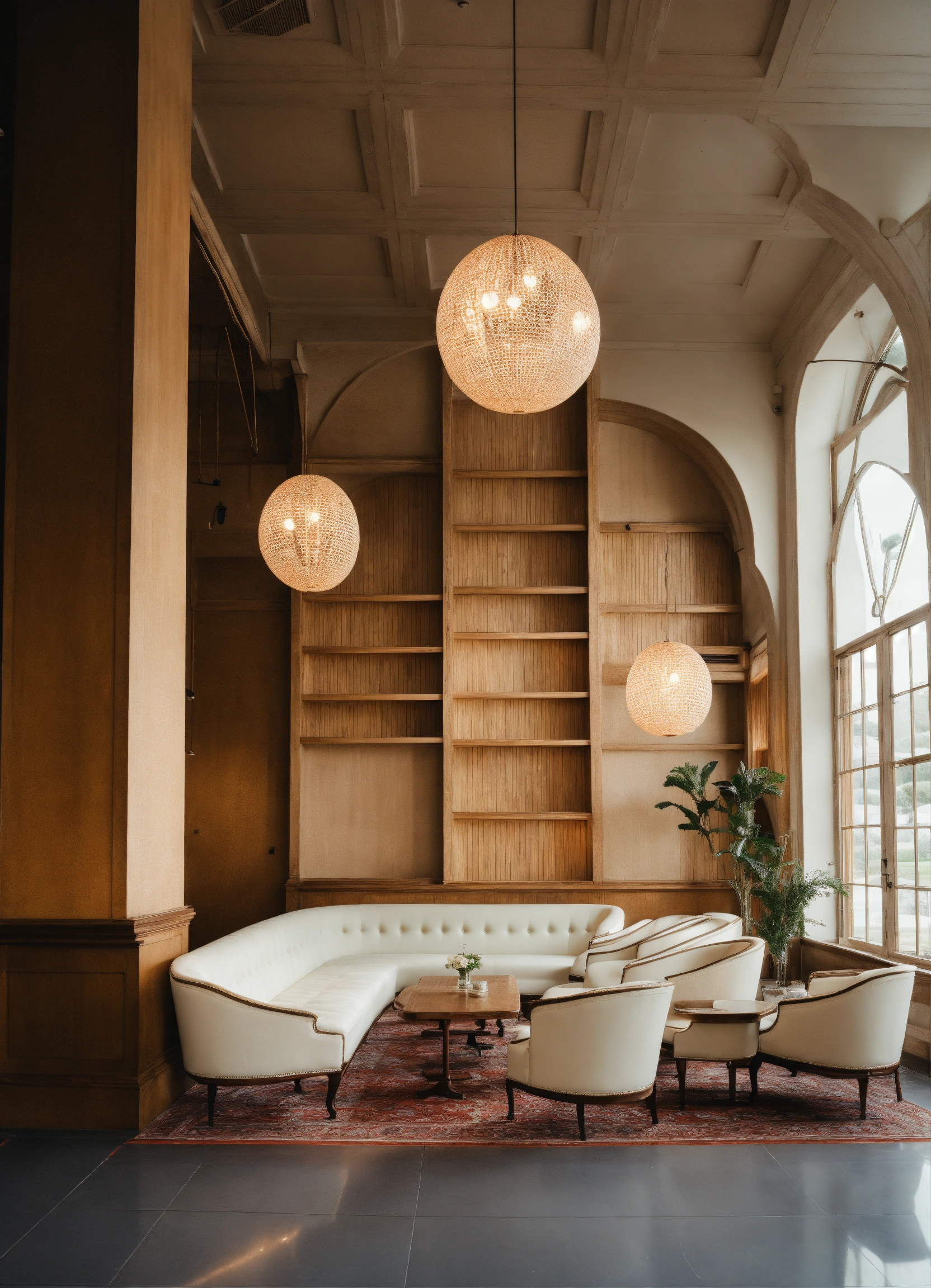 Lexica - White interior of the golf club. Retro chairs