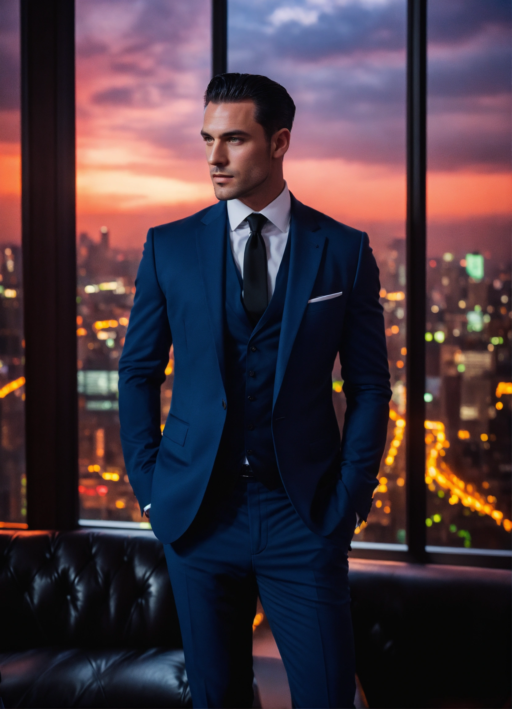 Lexica - A handsome brutal broad-shouldered man with dark hair slicked ...