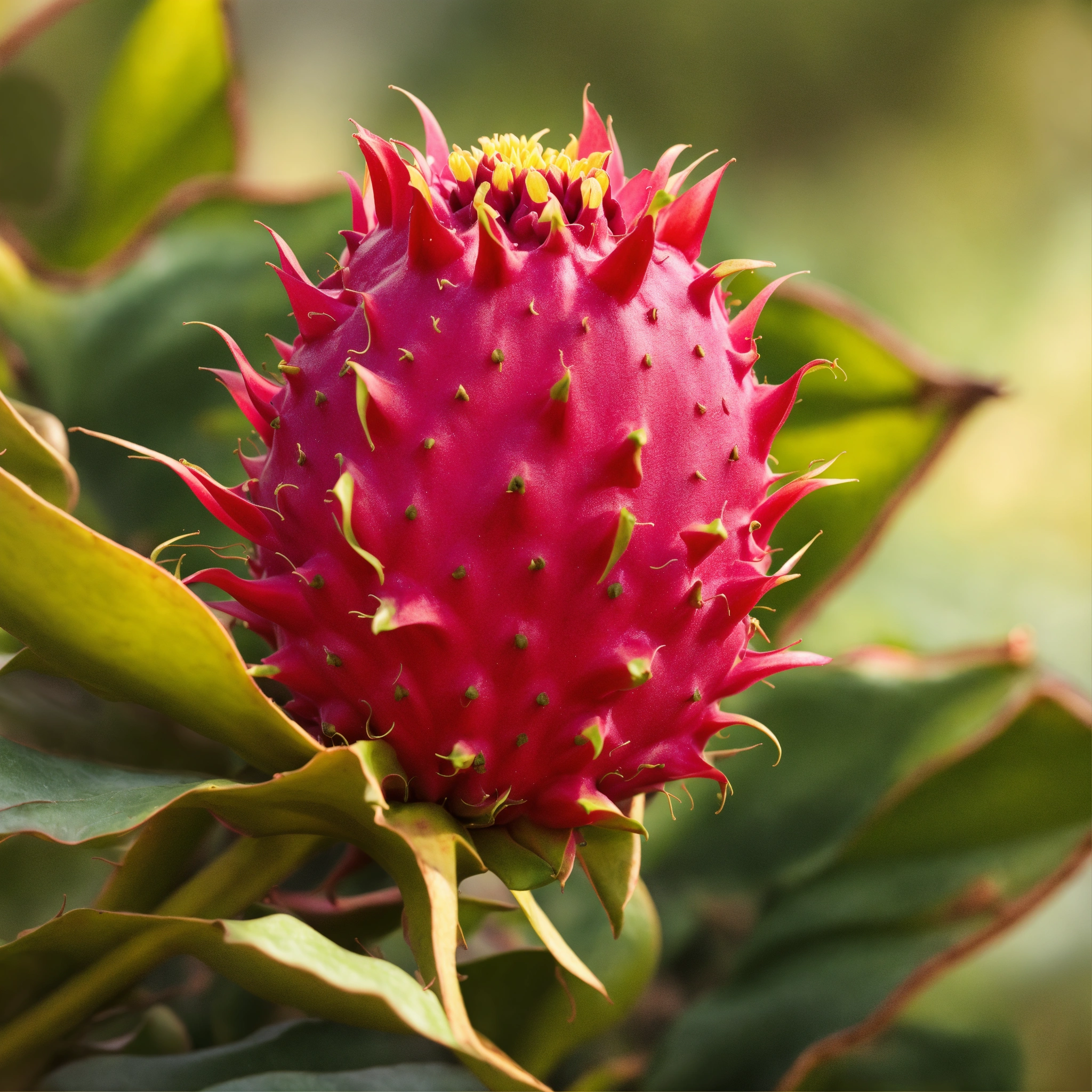 Lexica - Detailed illustration of a red pitahaya with a blurry background.