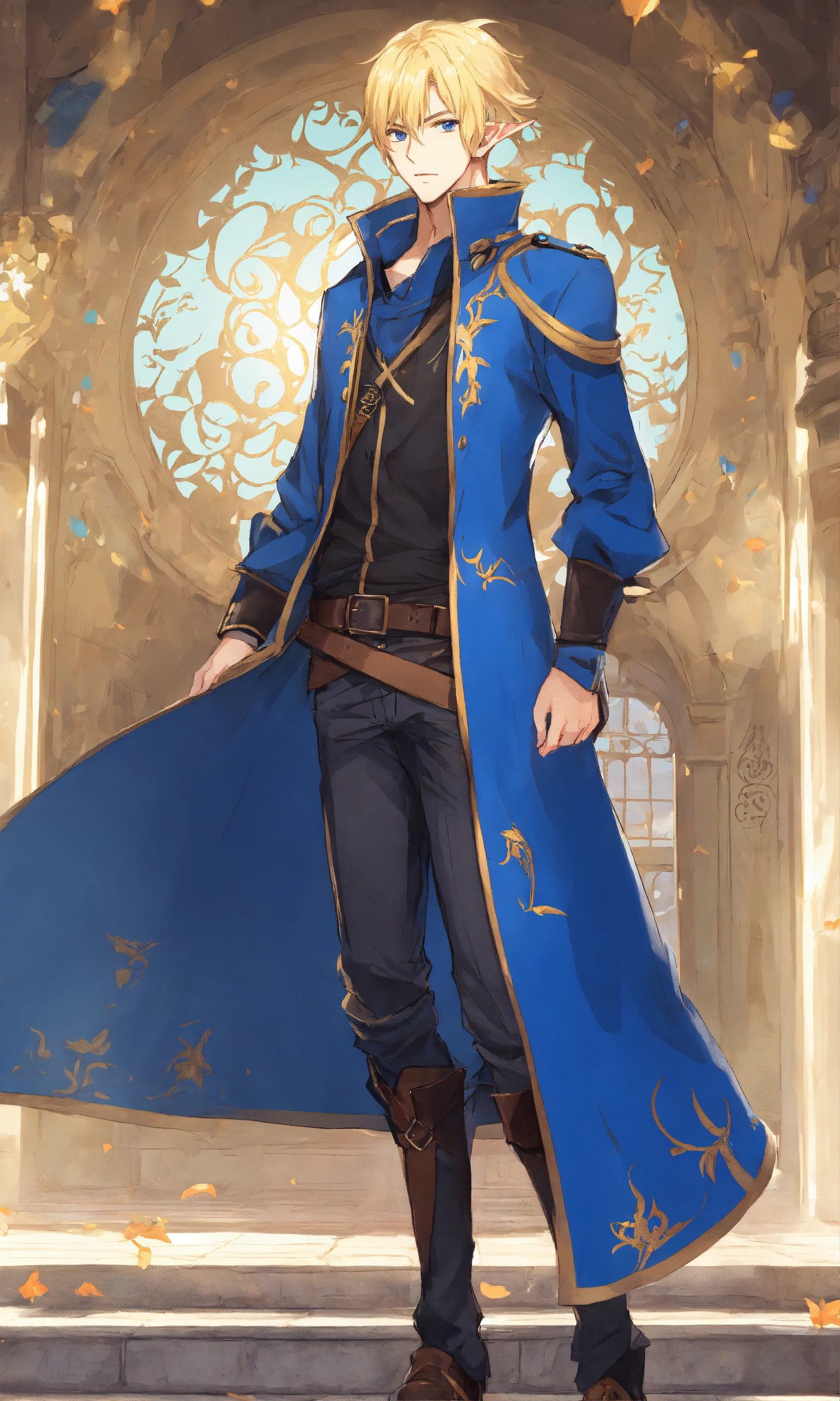 Lexica - Un elf dans une tenue citadine bleu, male, blond, style anime