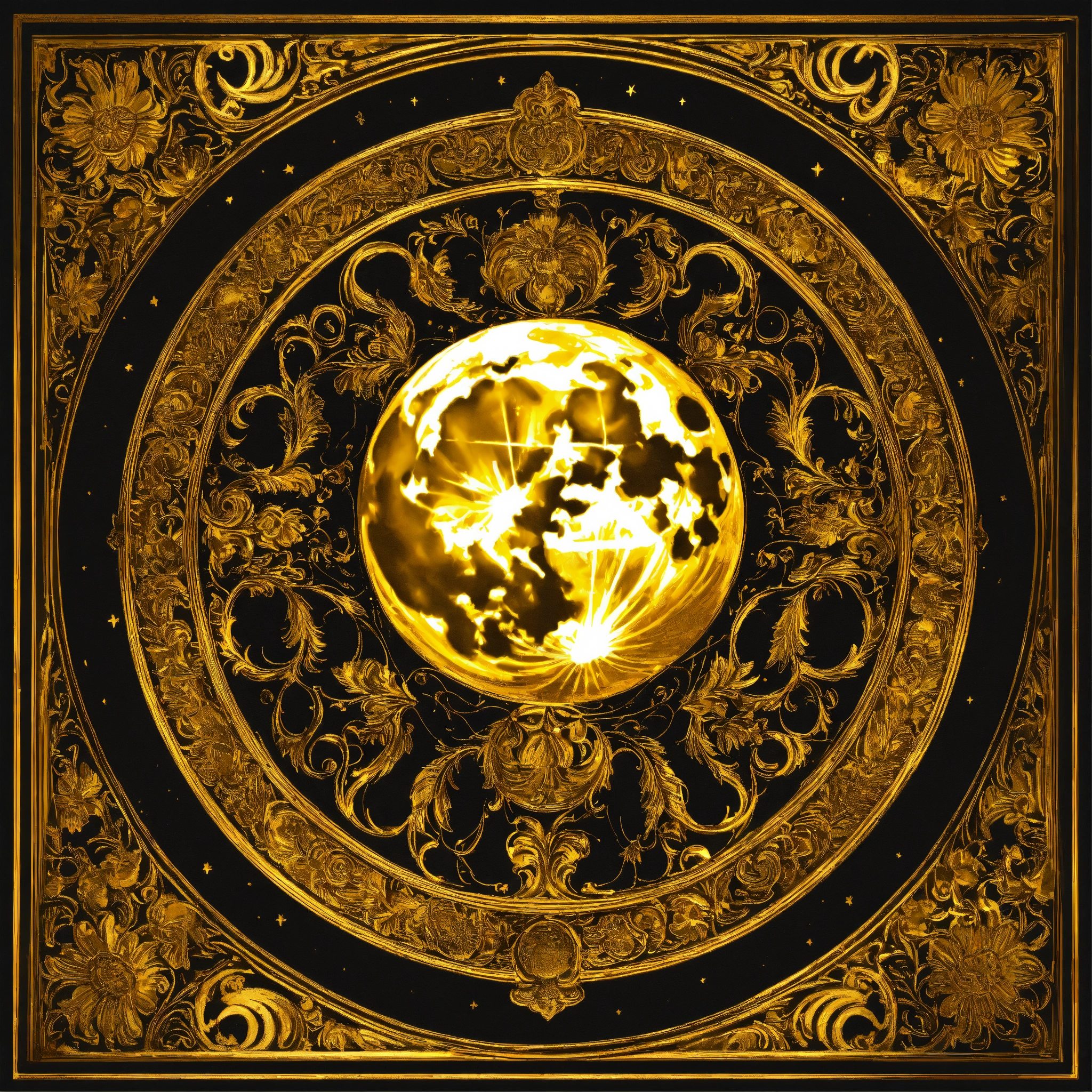 Lexica - Golden moon illustration, Renaissance ornament